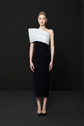 Modern Contrast Asymmetric-Shoulder Elegance Dress