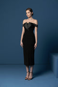 Low shoulder pencil dress