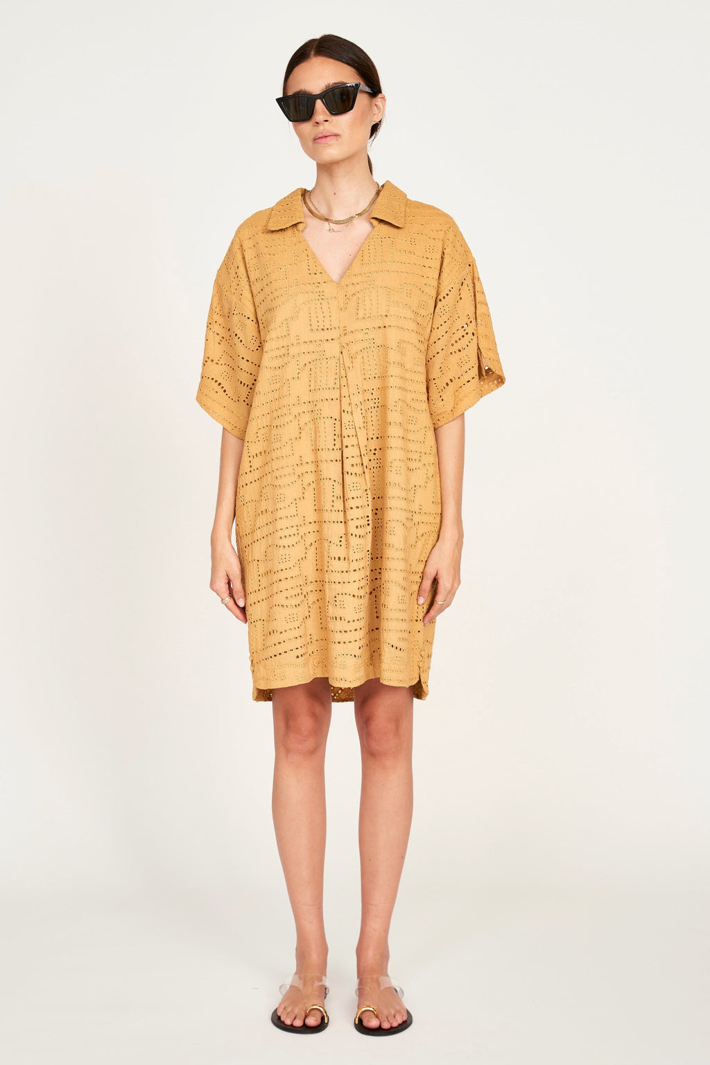 Popover Dress in Golden Eyelet