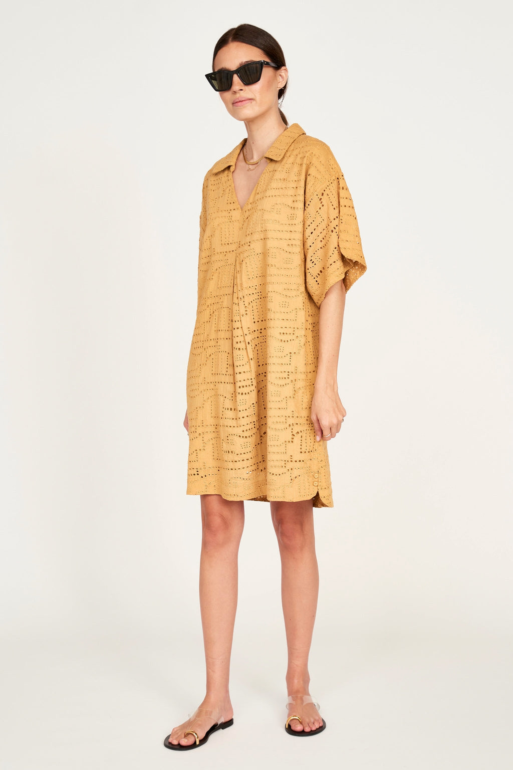 Popover Dress in Golden Eyelet
