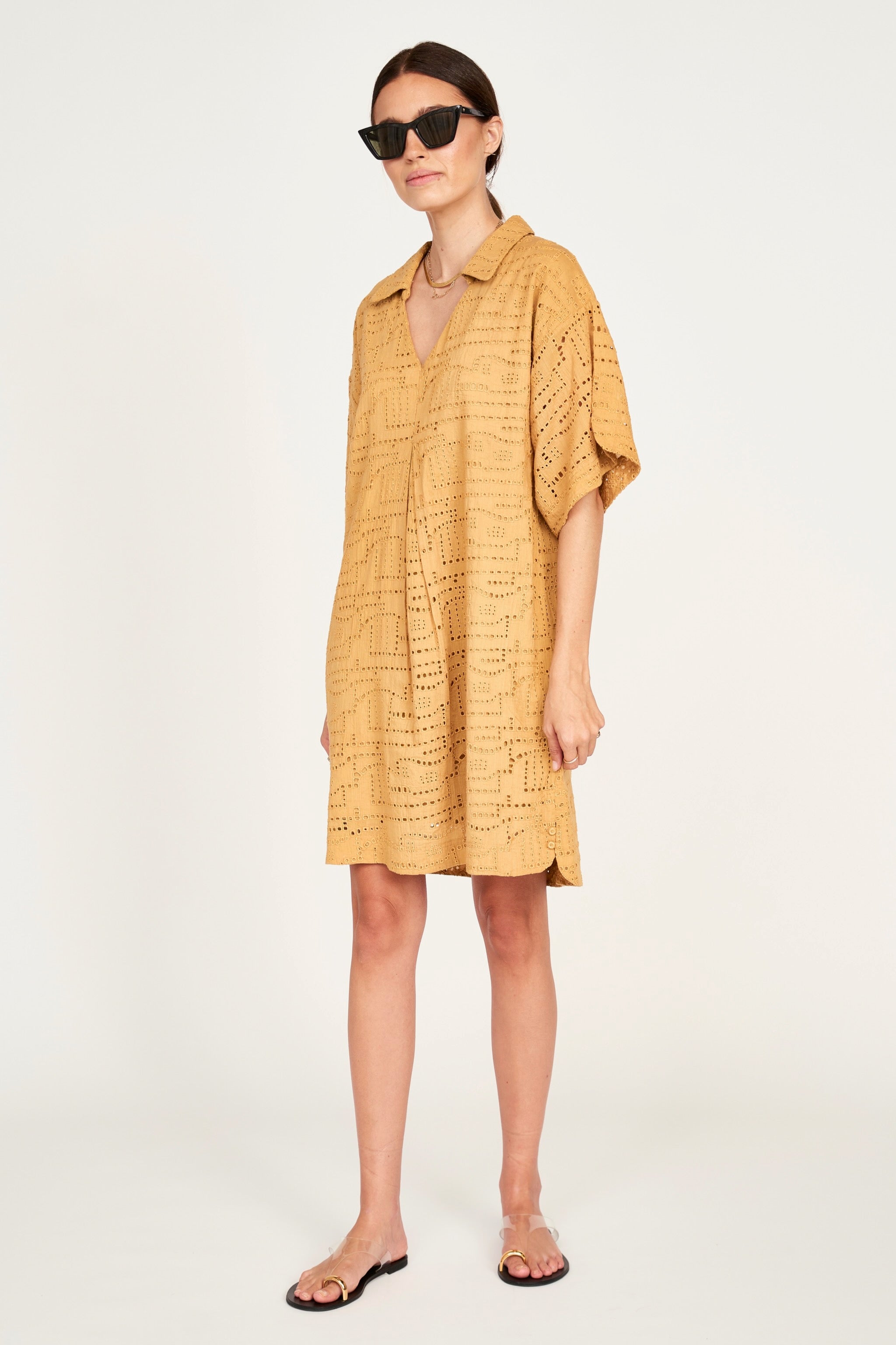 Popover Dress in Golden Eyelet