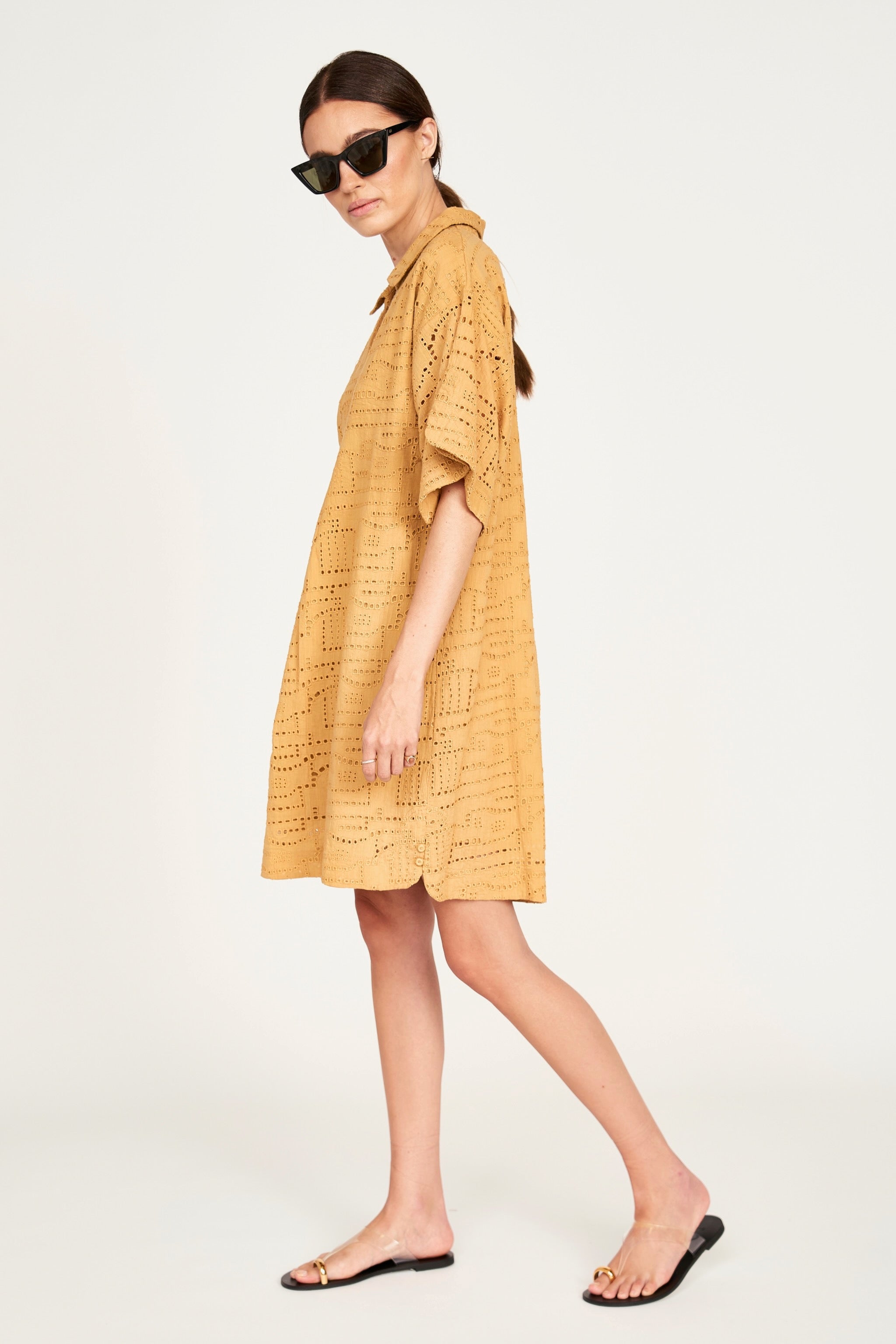 Popover Dress in Golden Eyelet