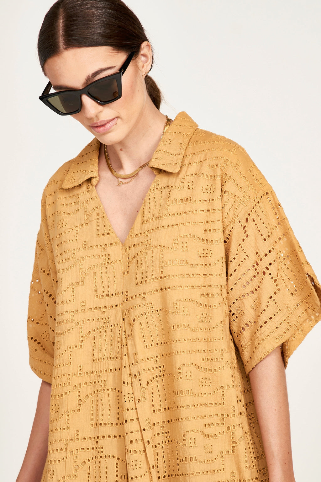 Popover Dress in Golden Eyelet