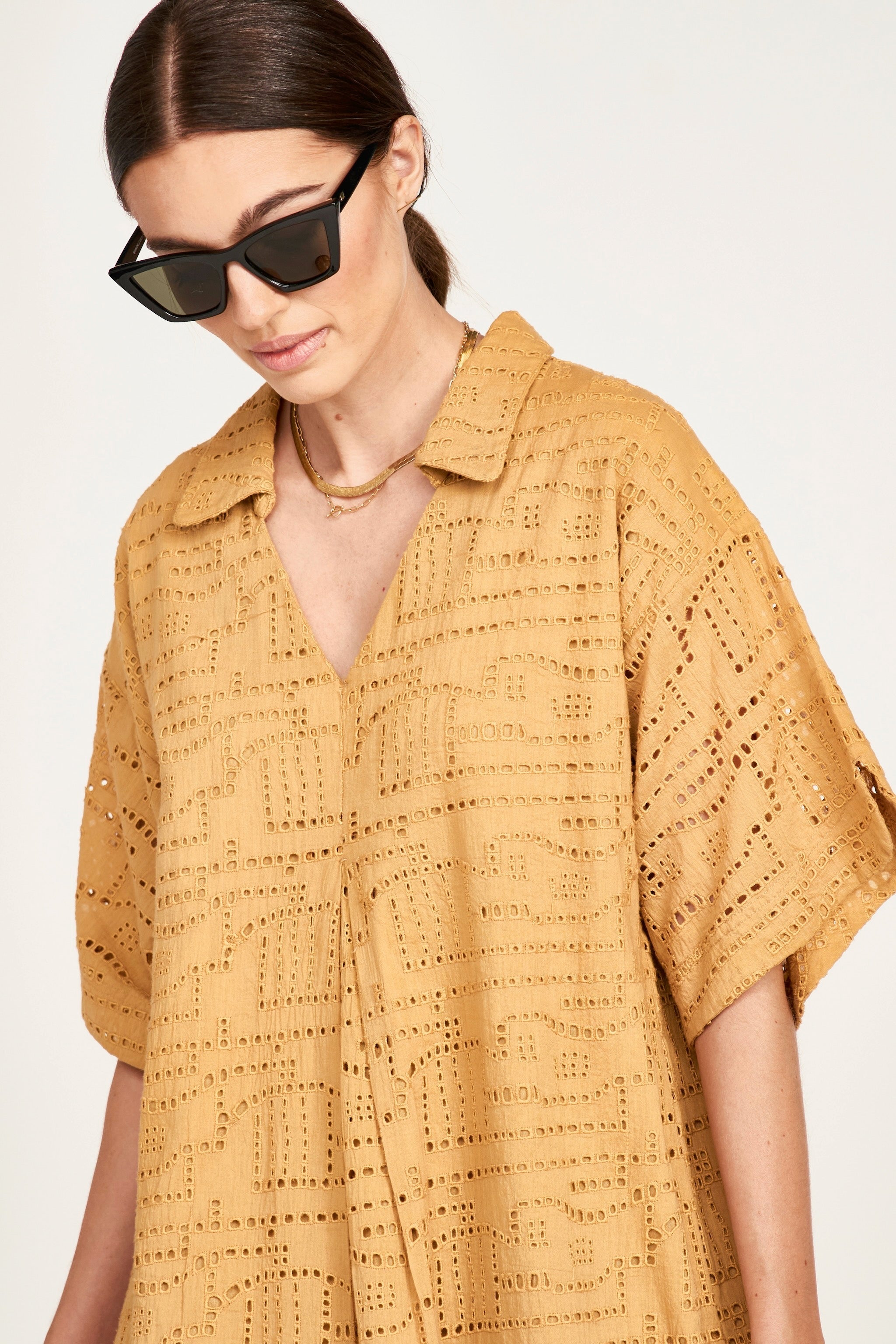 Popover Dress in Golden Eyelet