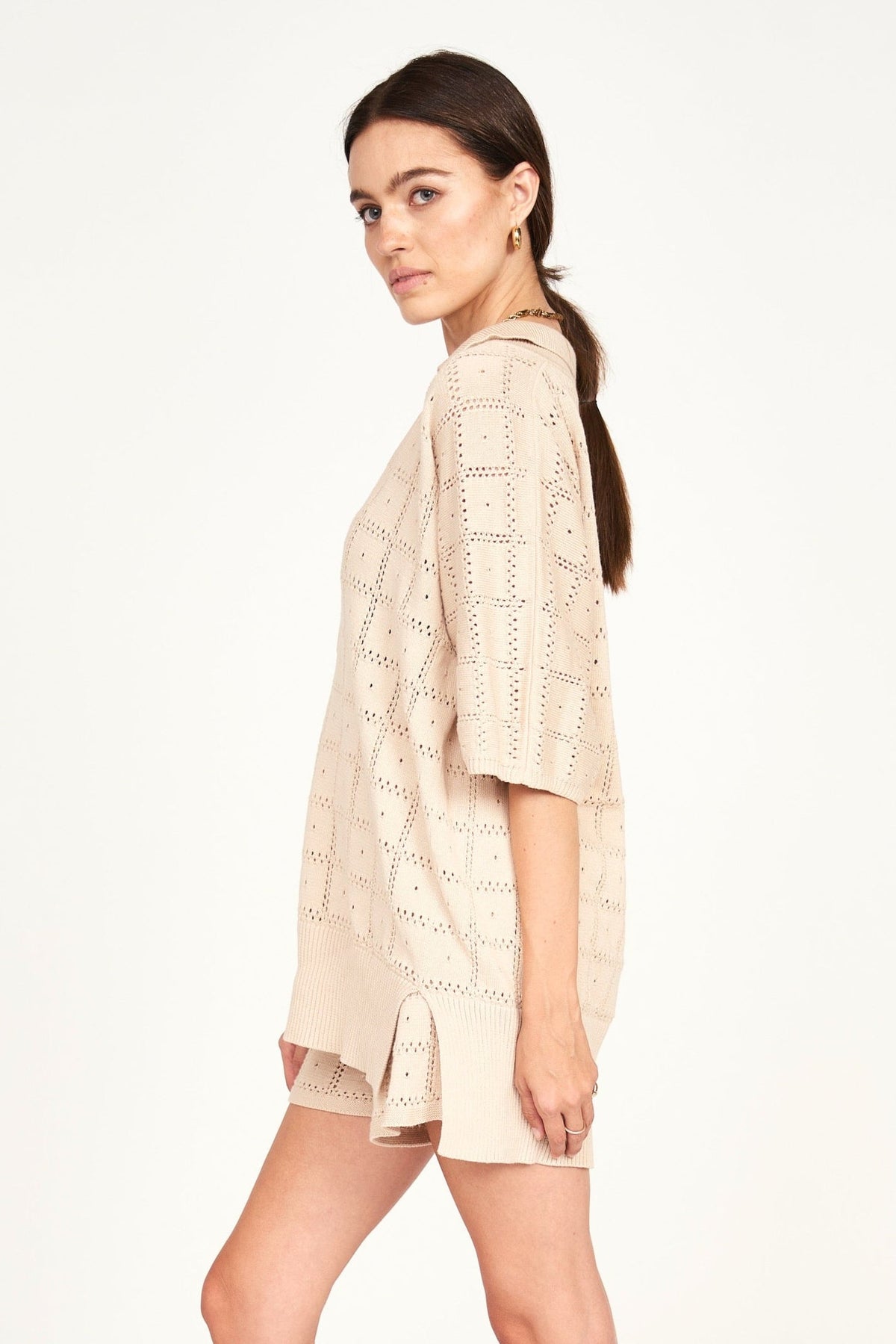Pointelle Knit Top in Shell
