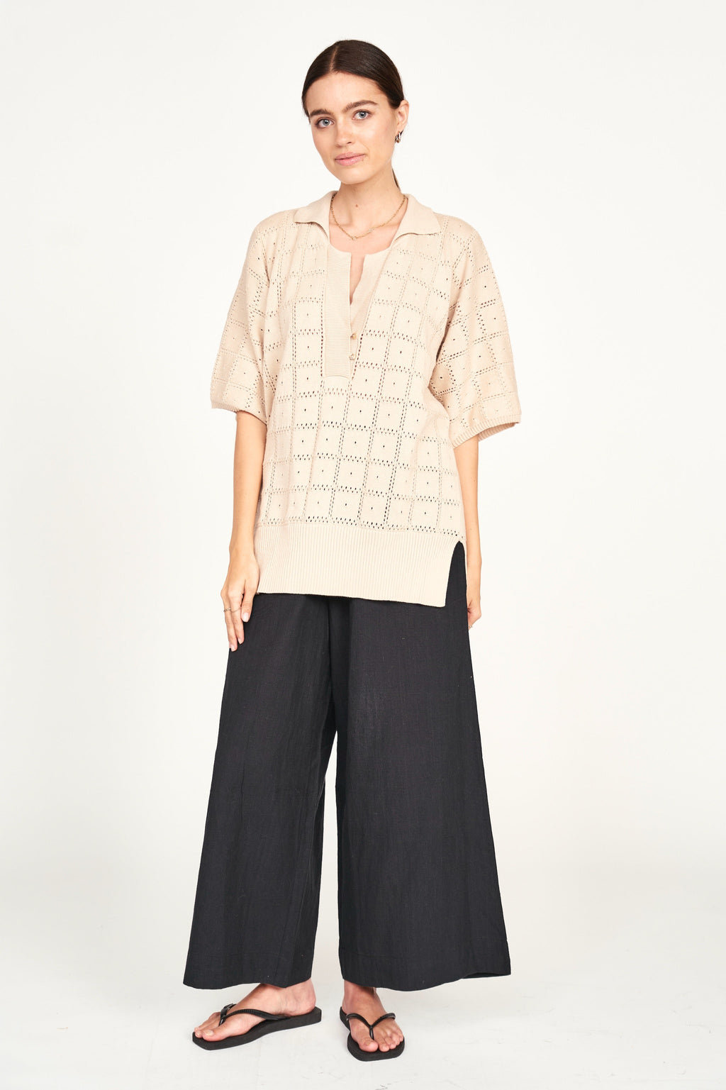 Pointelle Knit Top in Shell