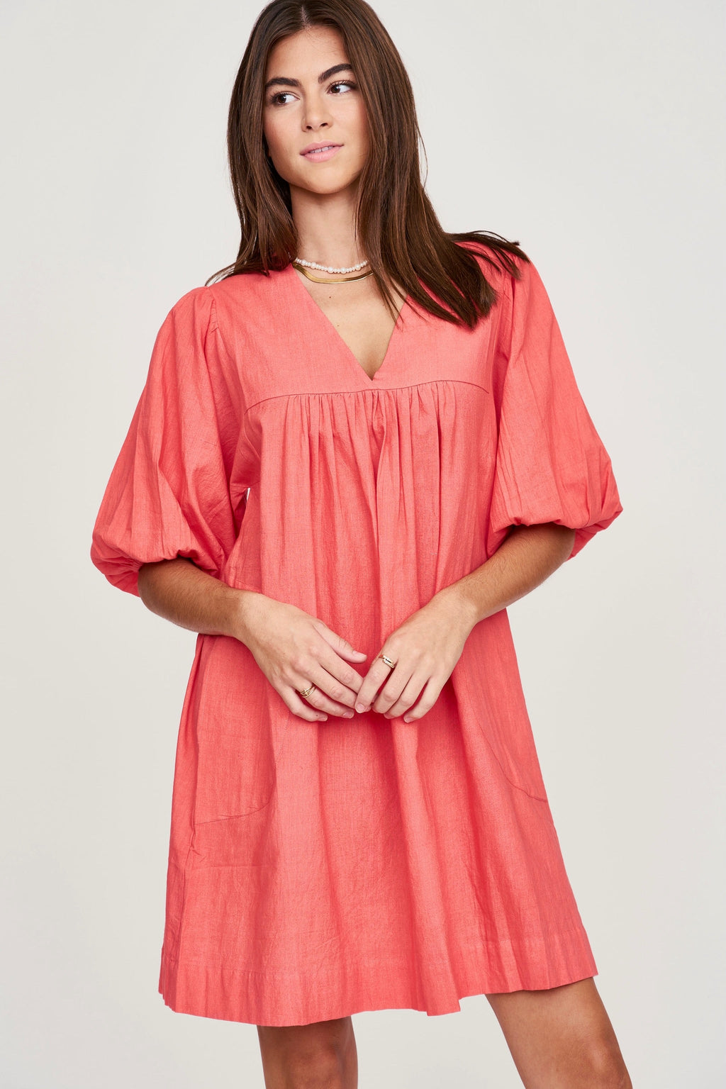 Dress in Coral V neckline