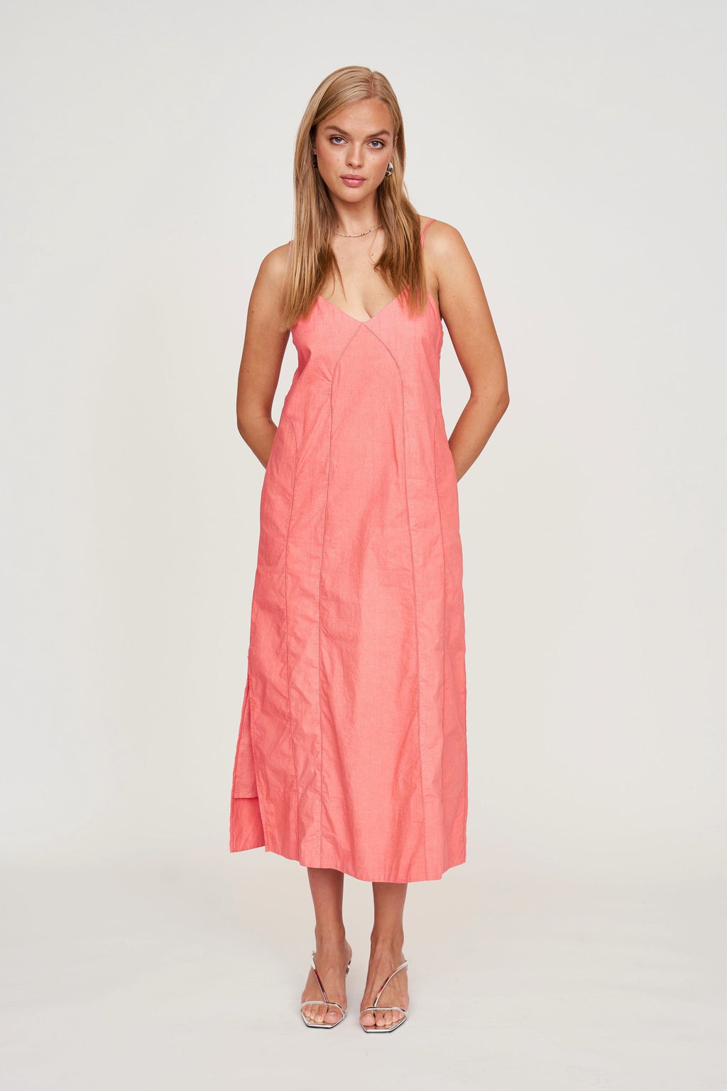 Dress in Coral deep V neckline