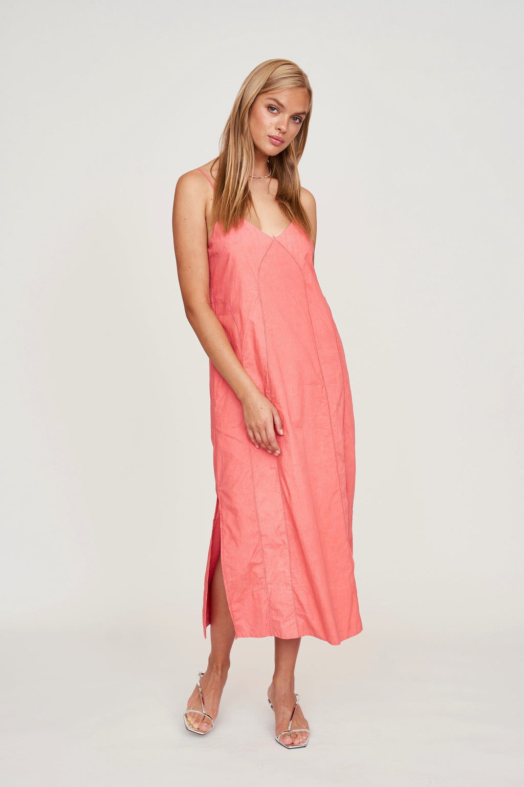Dress in Coral deep V neckline