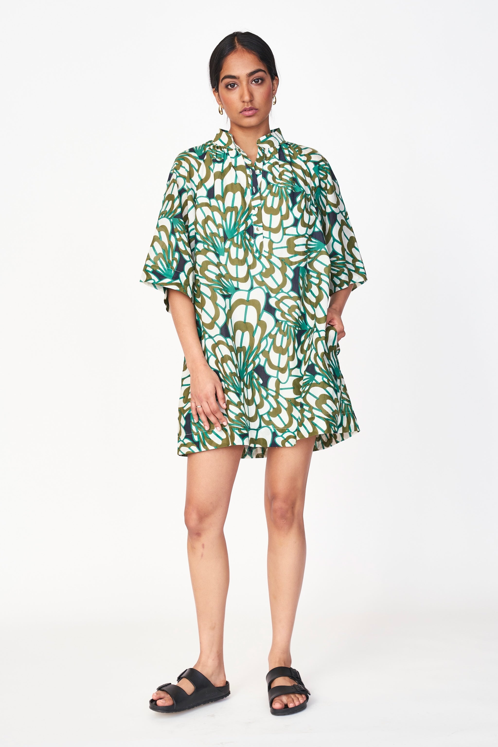 Short Dress in Moss Shell
