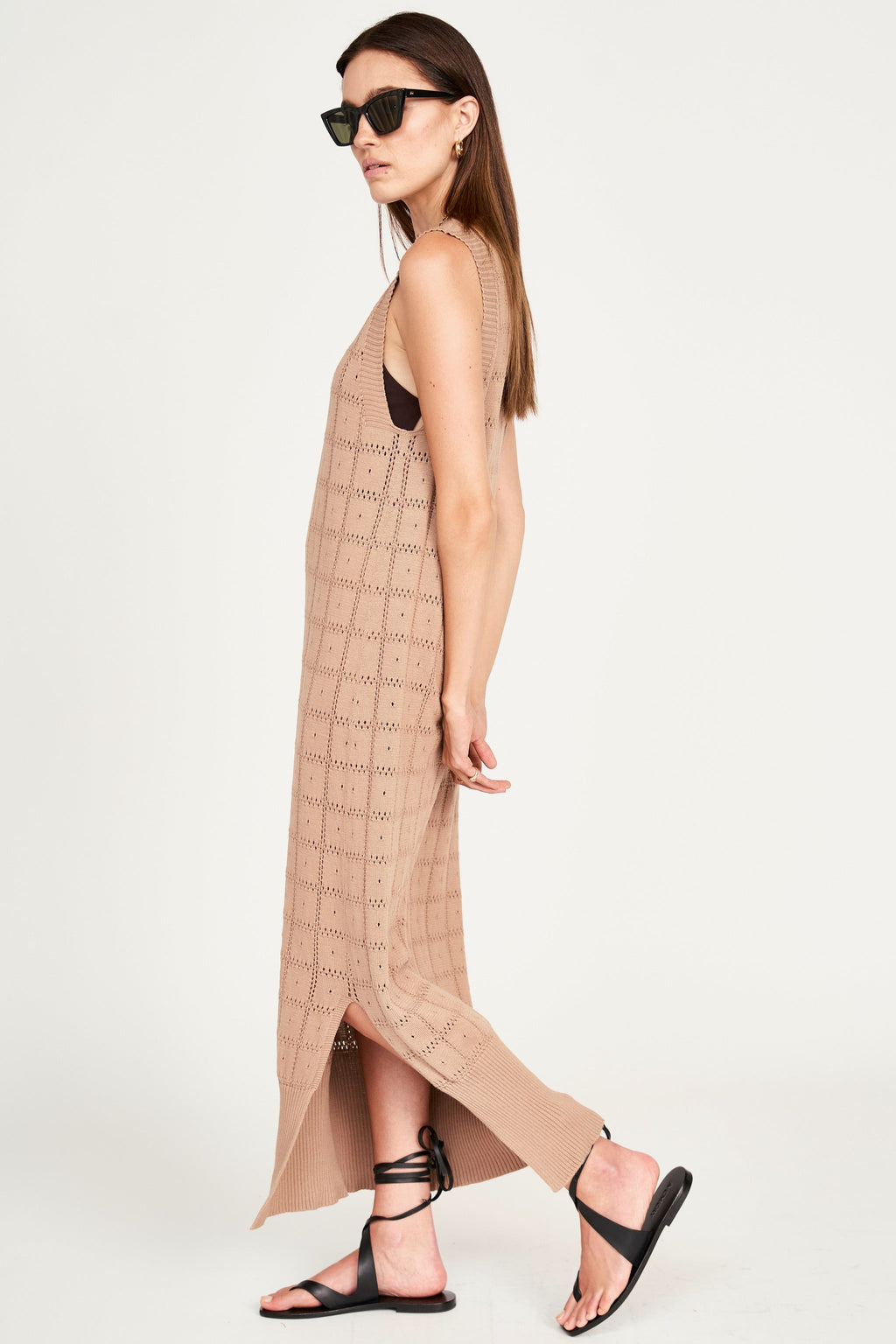 Pointelle Knit Dress in Mocha
