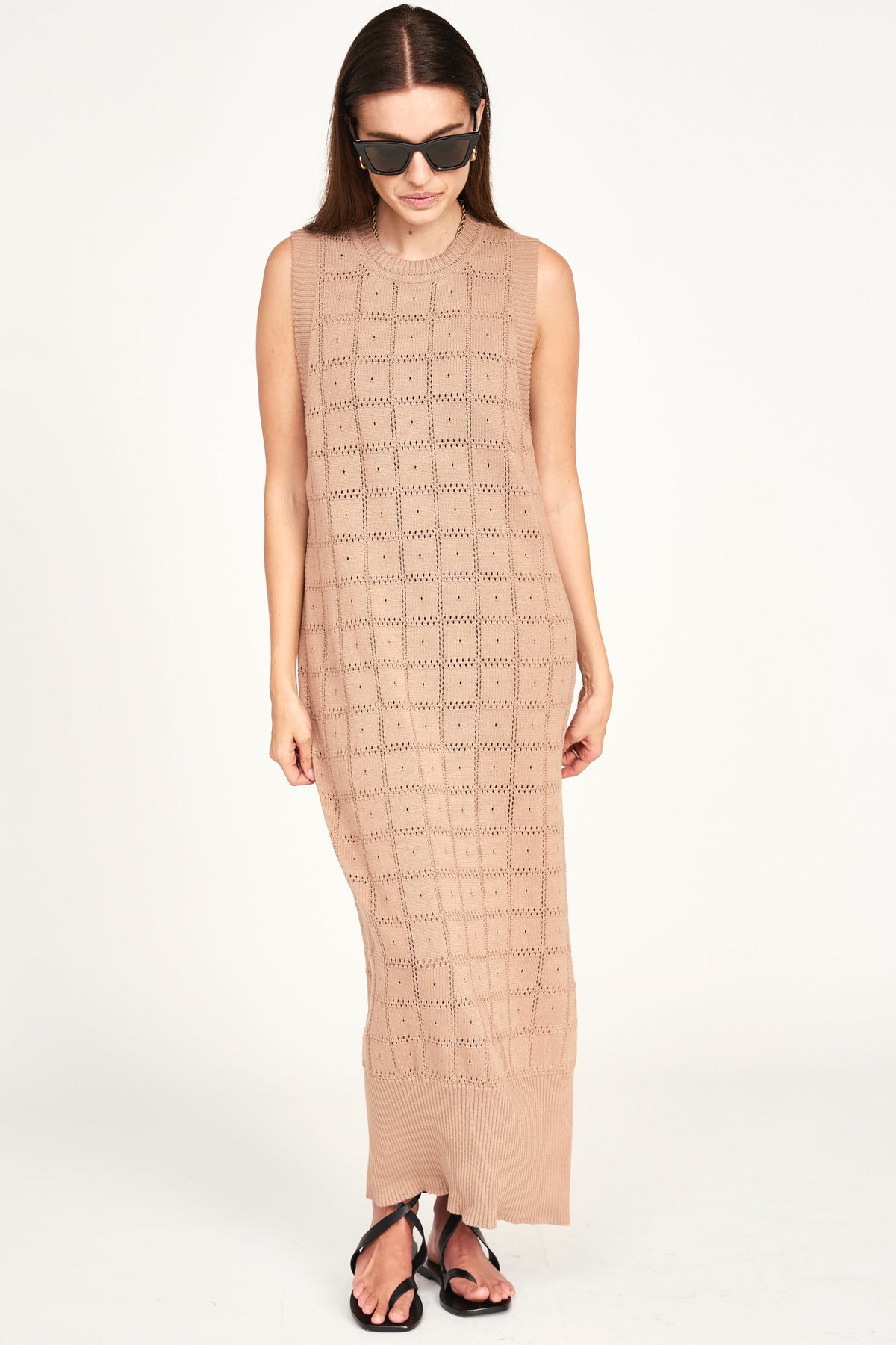 Pointelle Knit Dress in Mocha