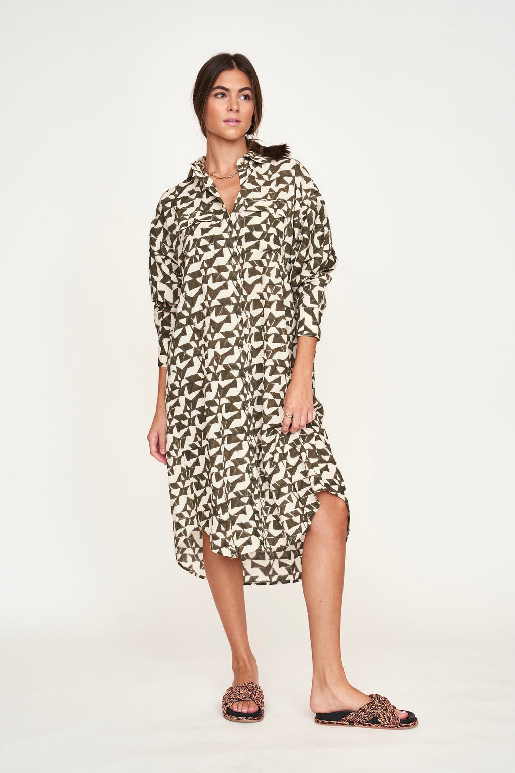 Oversized midi length shirt dress