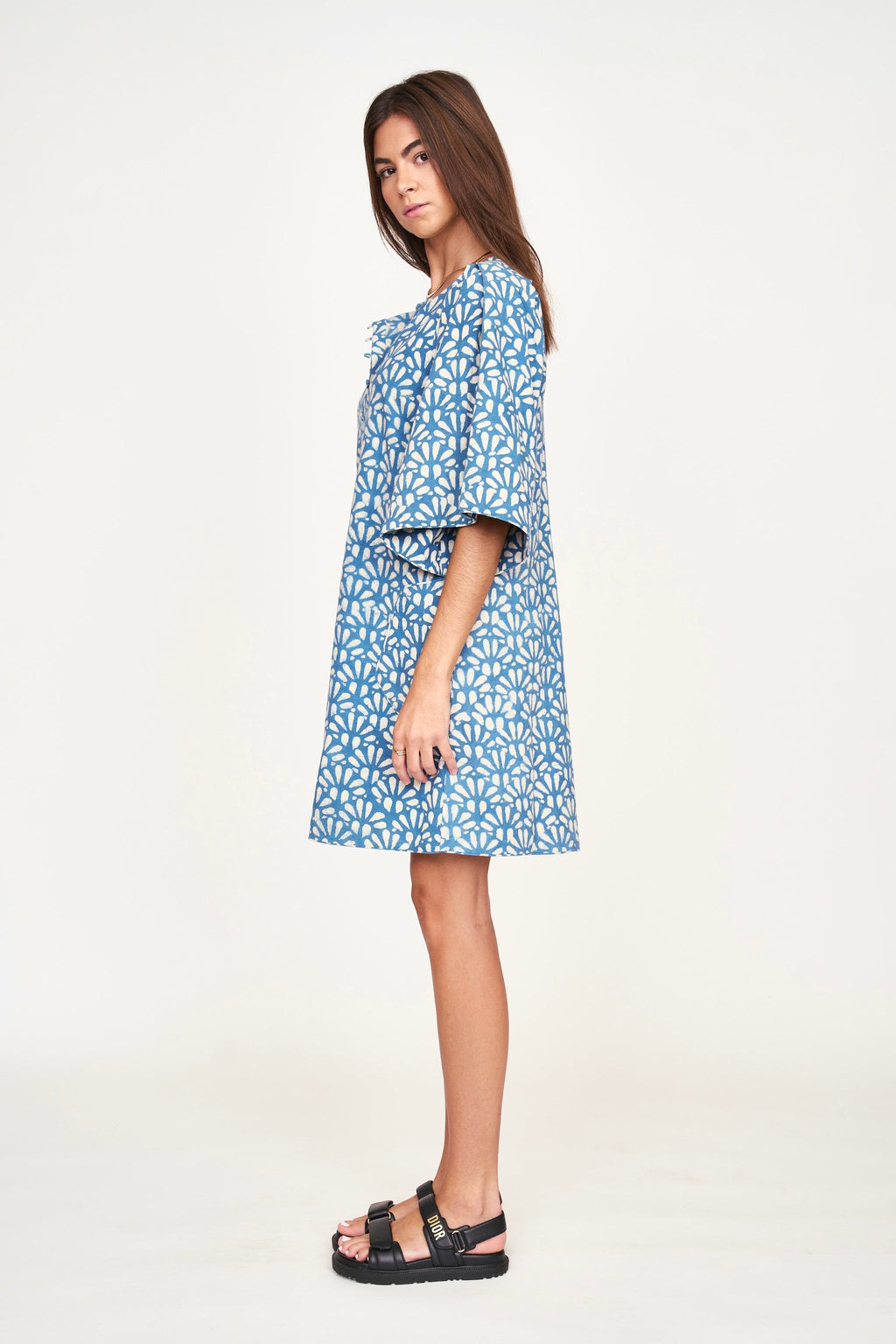 Short Dress in Trellis in Indigo