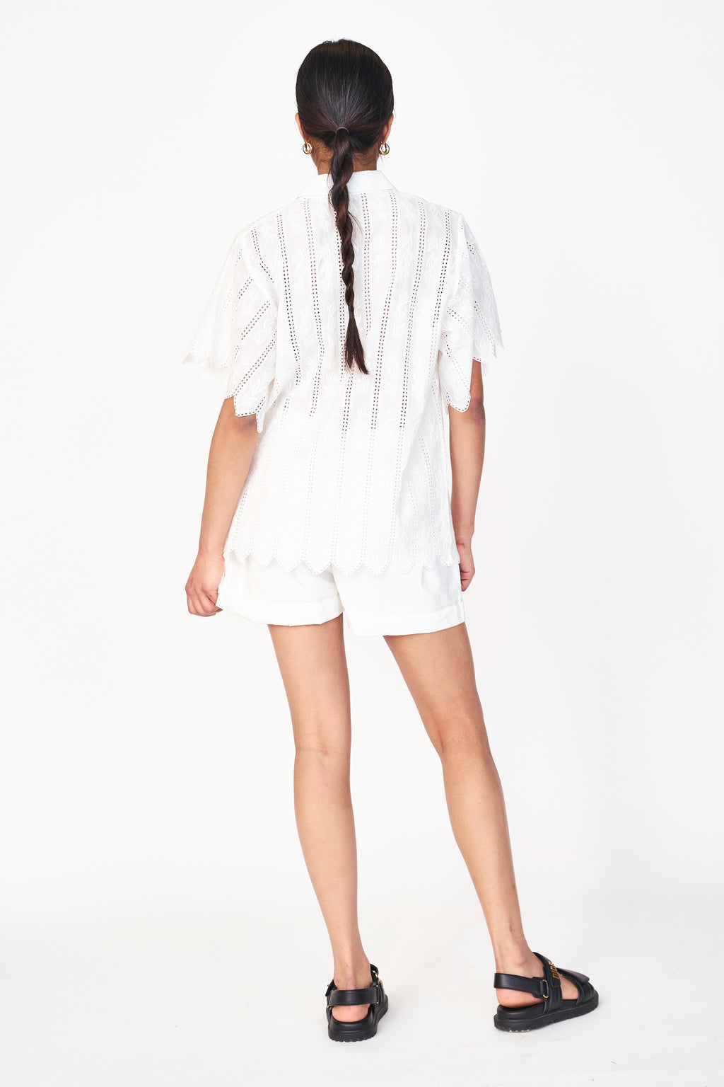High waist with pleats Shorts in White