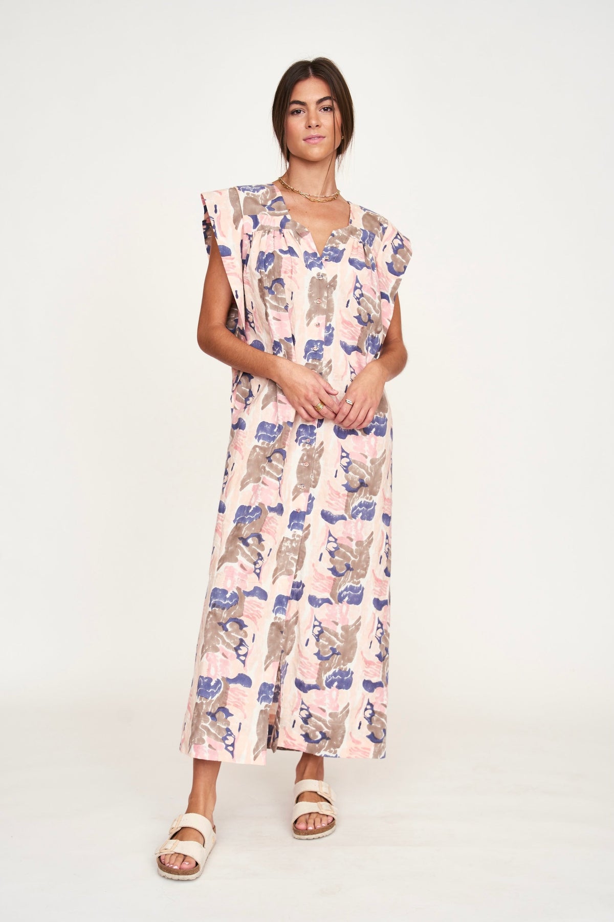 Caftan in Notched V neckline