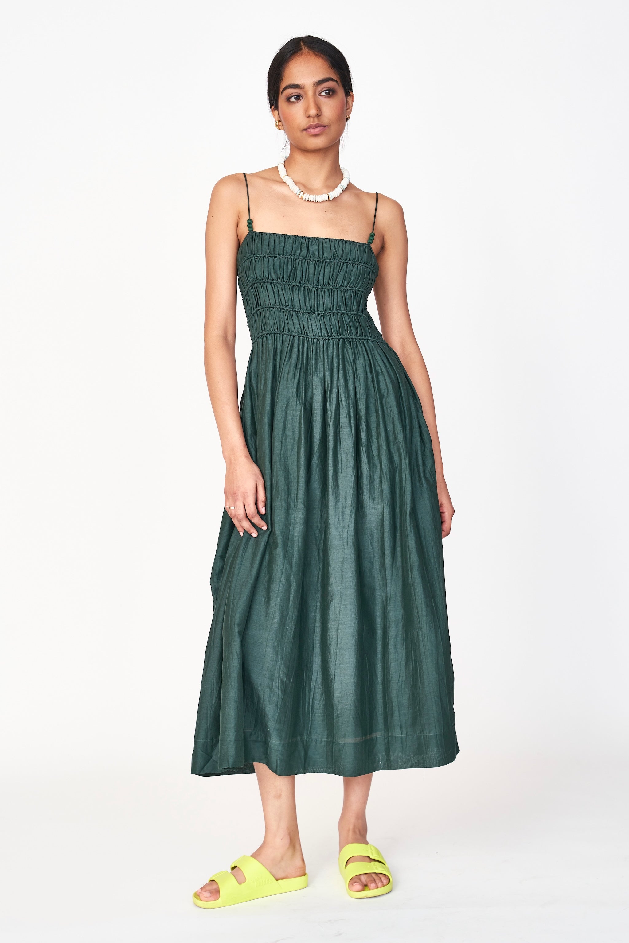 Dress in Palm smocked elastic bodice