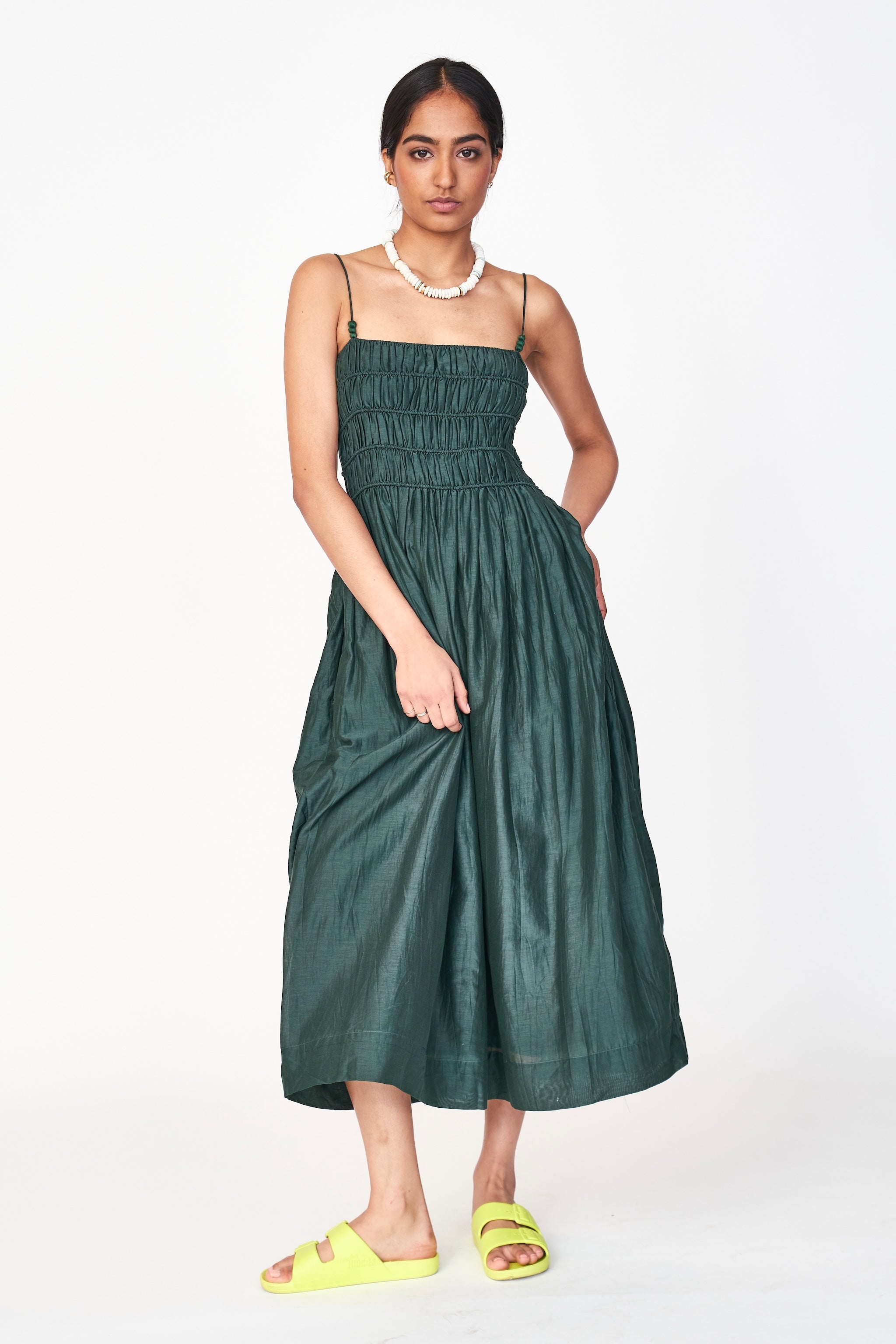 Dress in Palm smocked elastic bodice