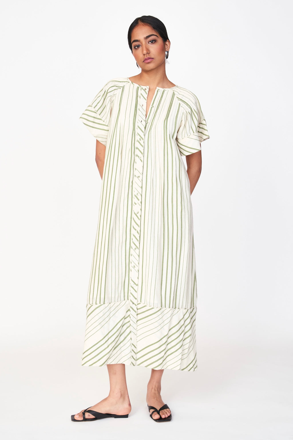 Pintuck Dress in Garden Stripe
