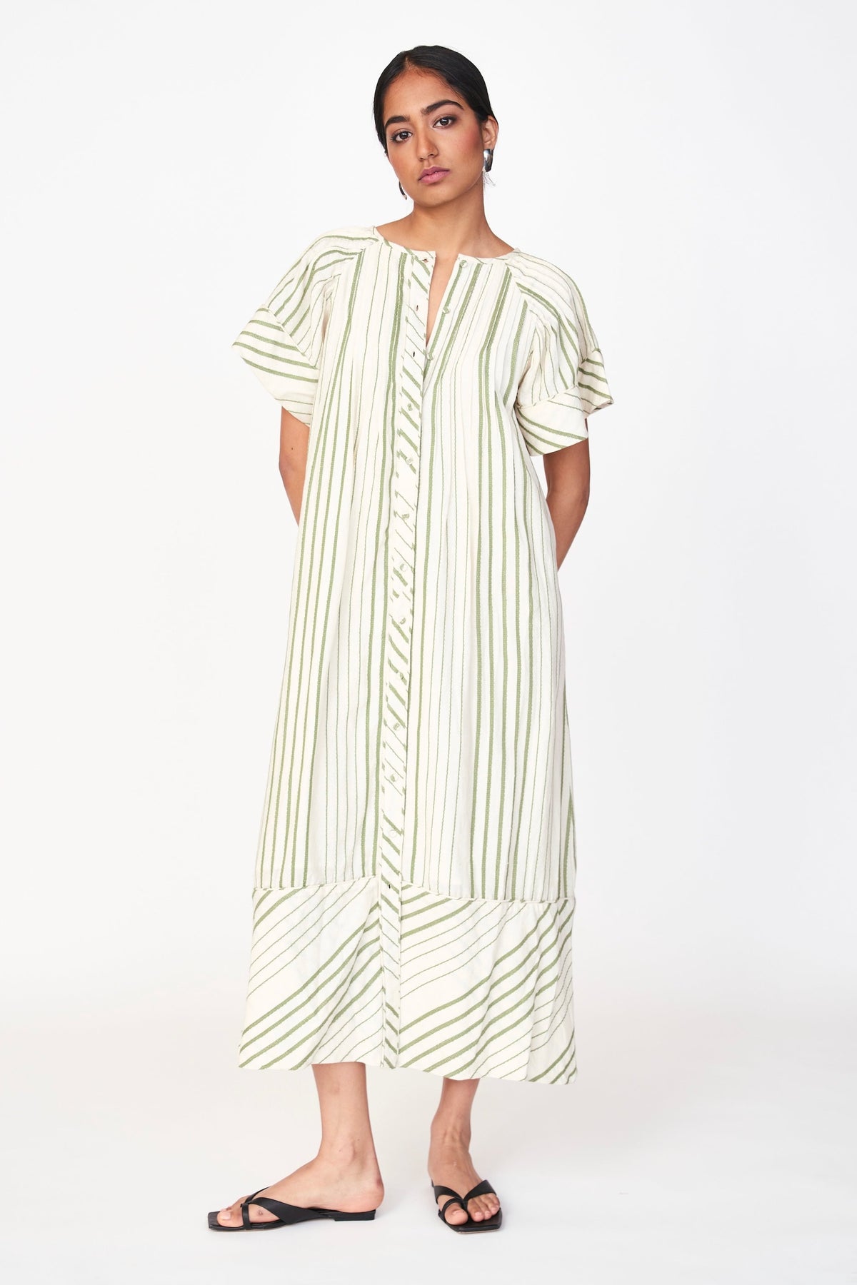 Pintuck Dress in Garden Stripe