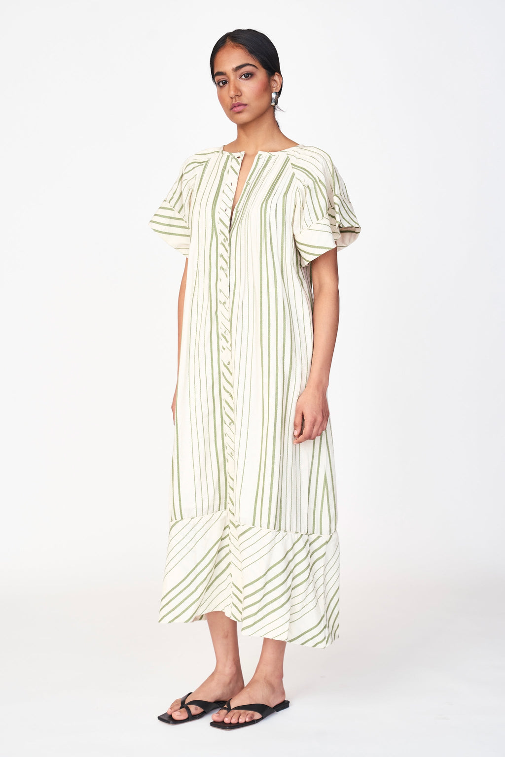 Pintuck Dress in Garden Stripe