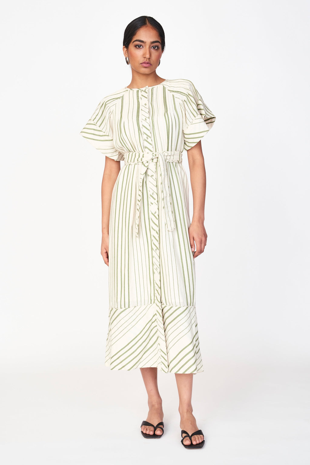 Pintuck Dress in Garden Stripe