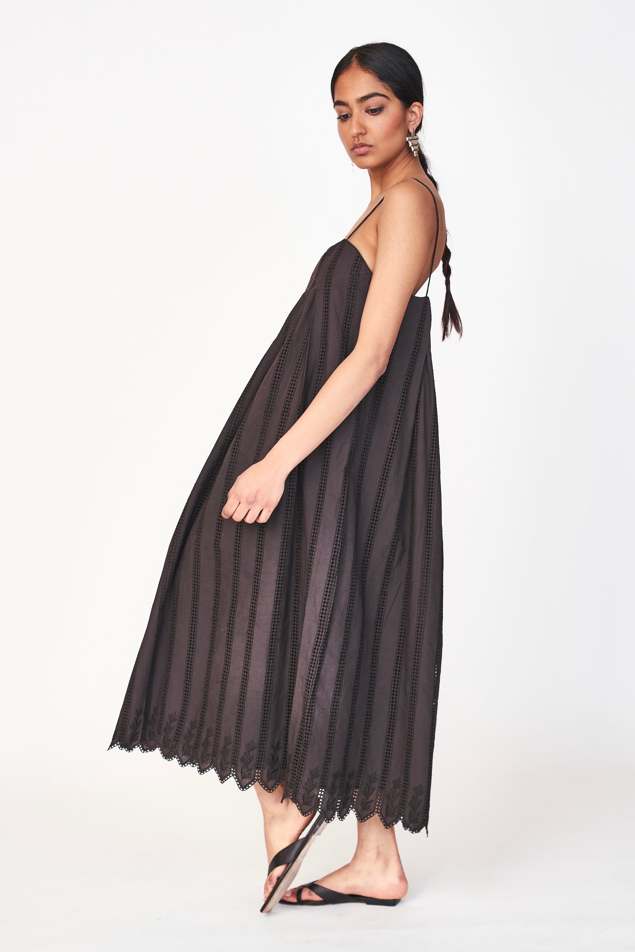 Ankle length Black Vine Eyelet Dress