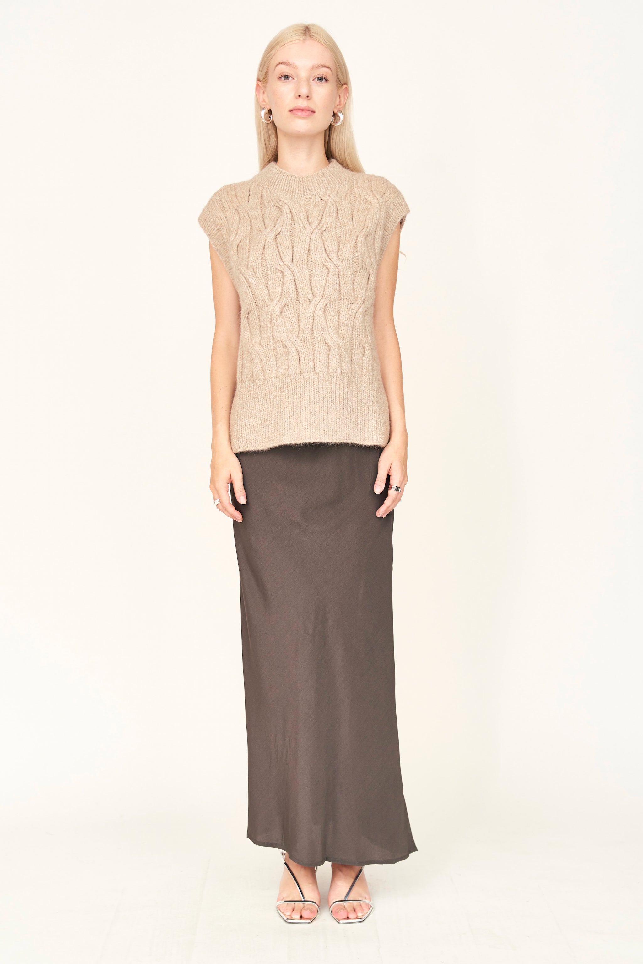 Hand Knit Sweater Vest in Camel