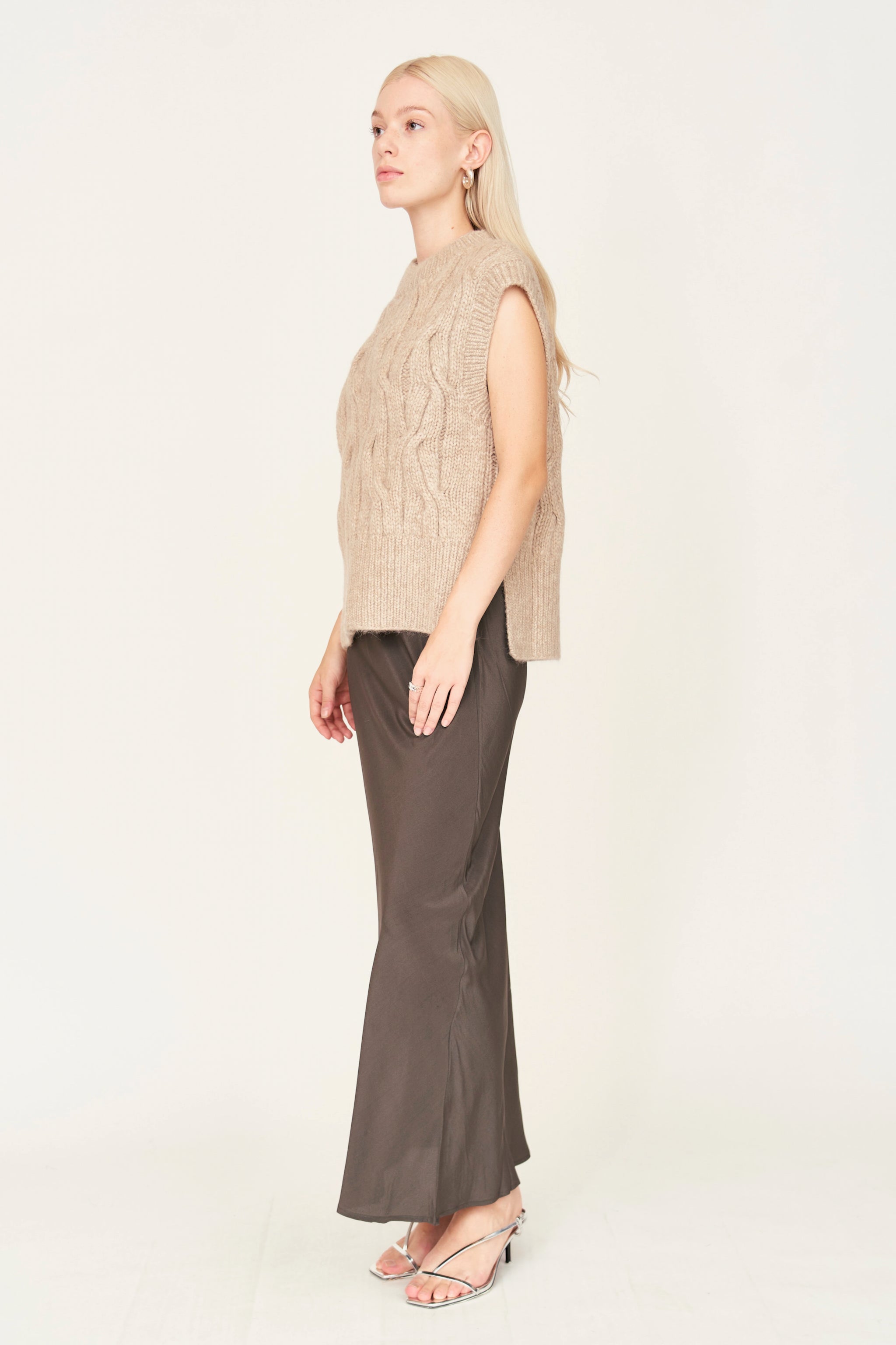 Hand Knit Sweater Vest in Camel