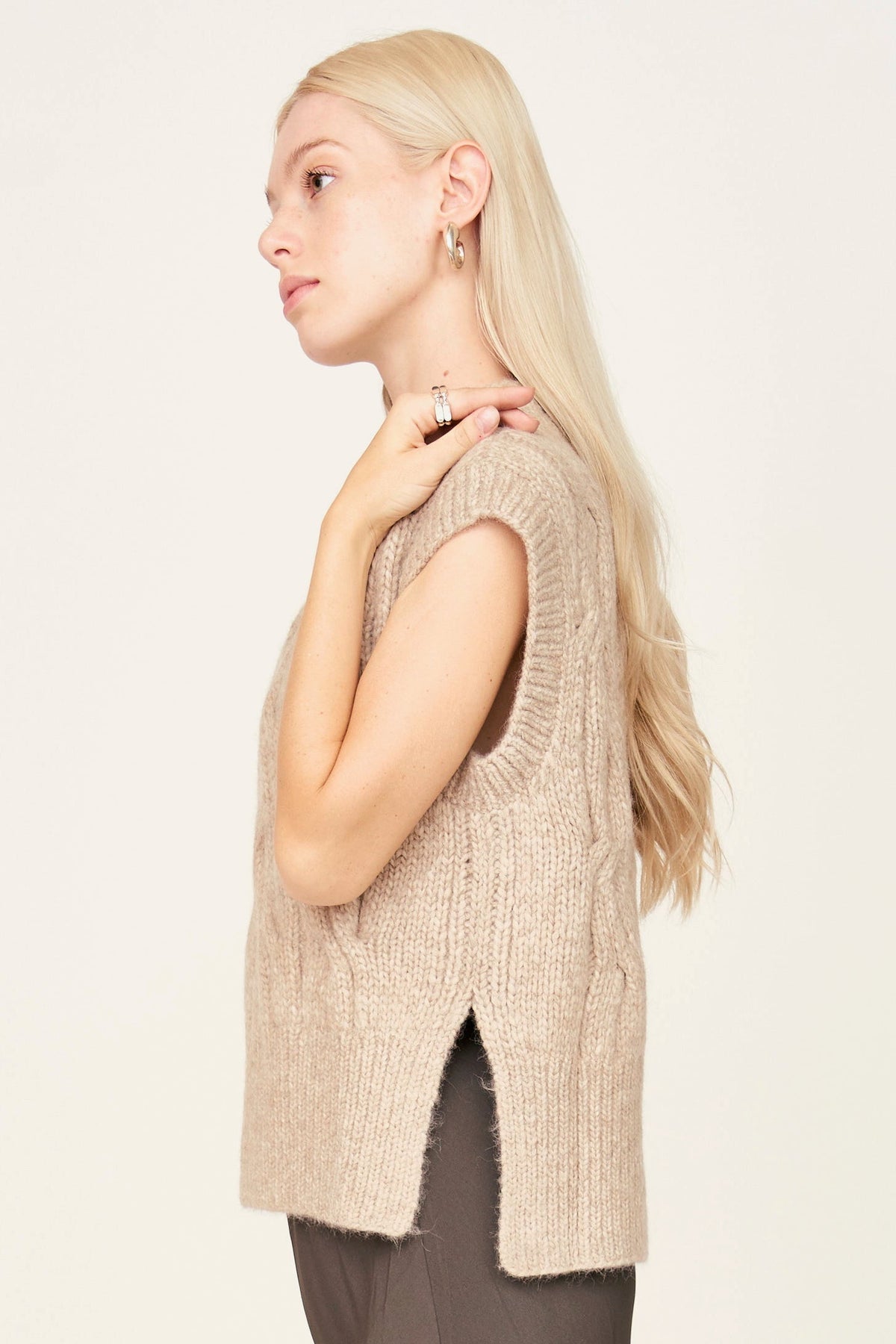 Hand Knit Sweater Vest in Camel