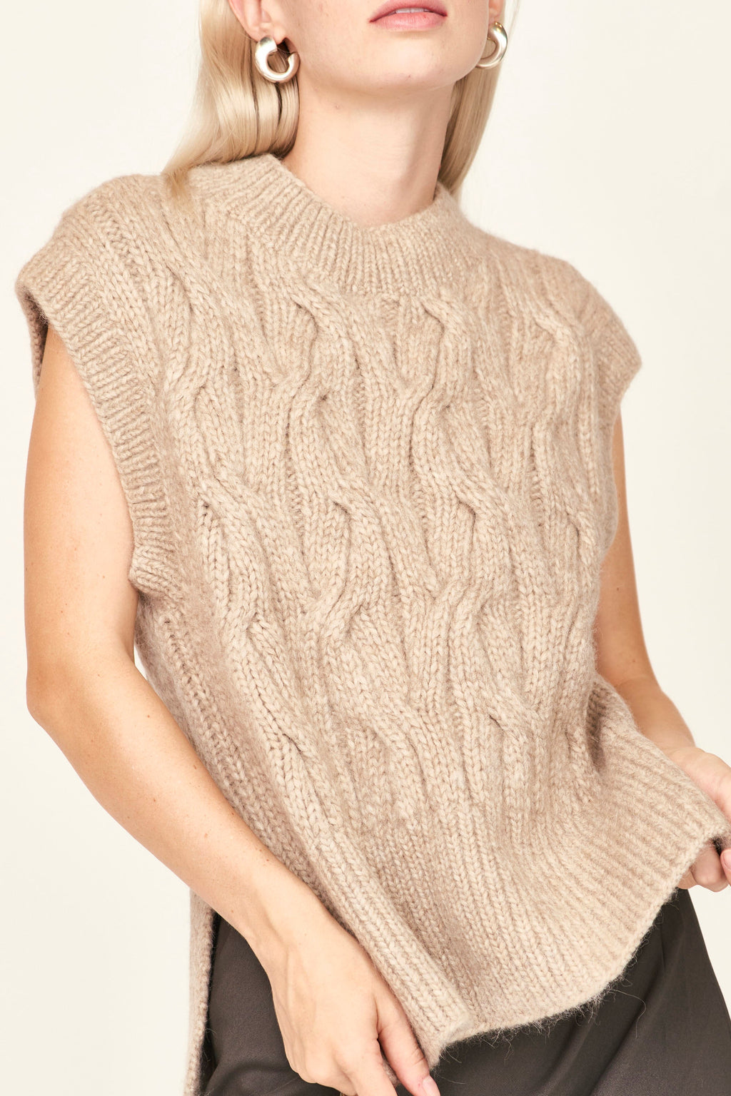 Hand Knit Sweater Vest in Camel