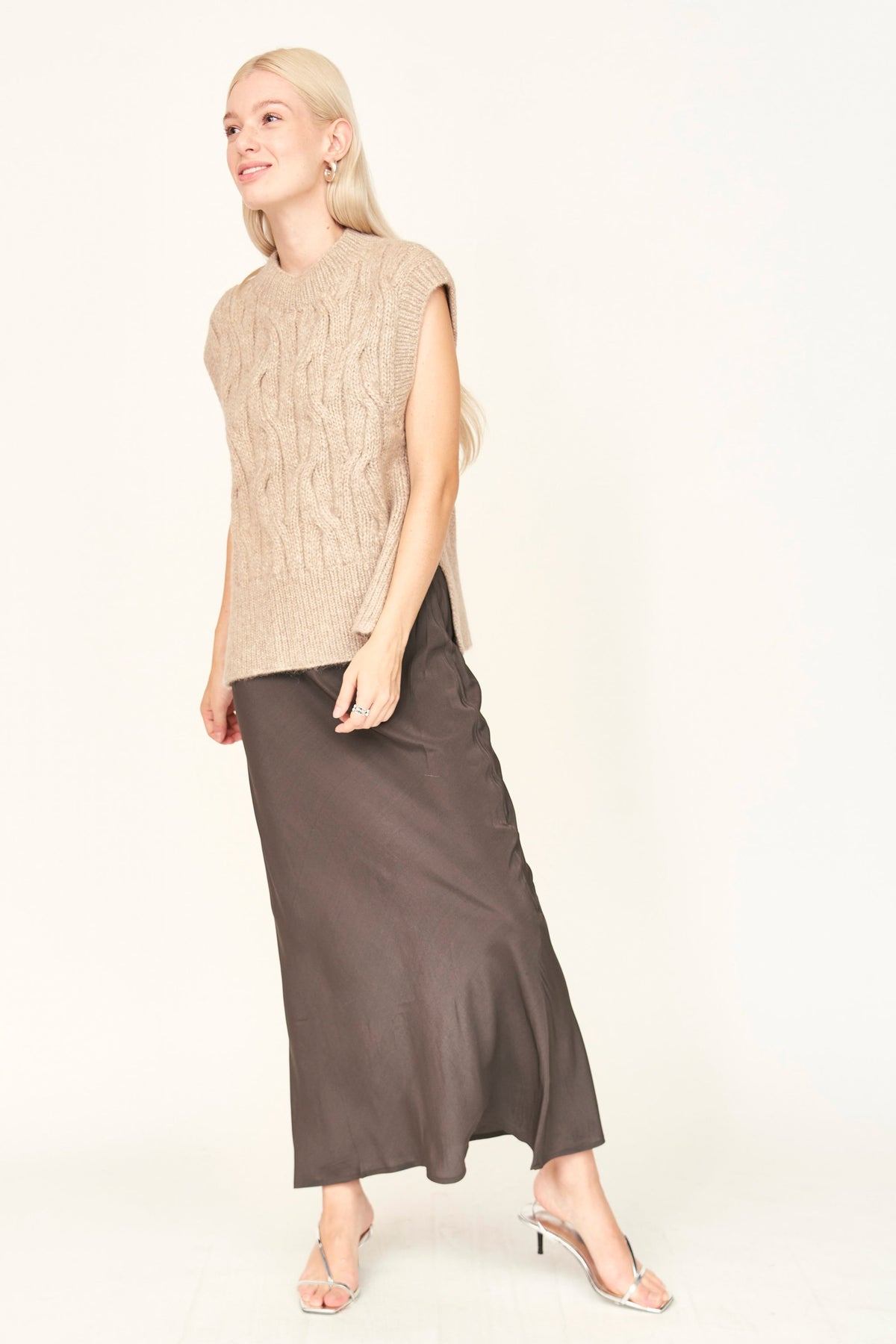 Hand Knit Sweater Vest in Camel