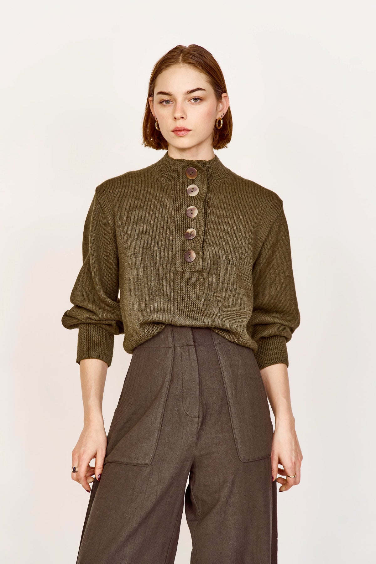 Henley style pullover sweater