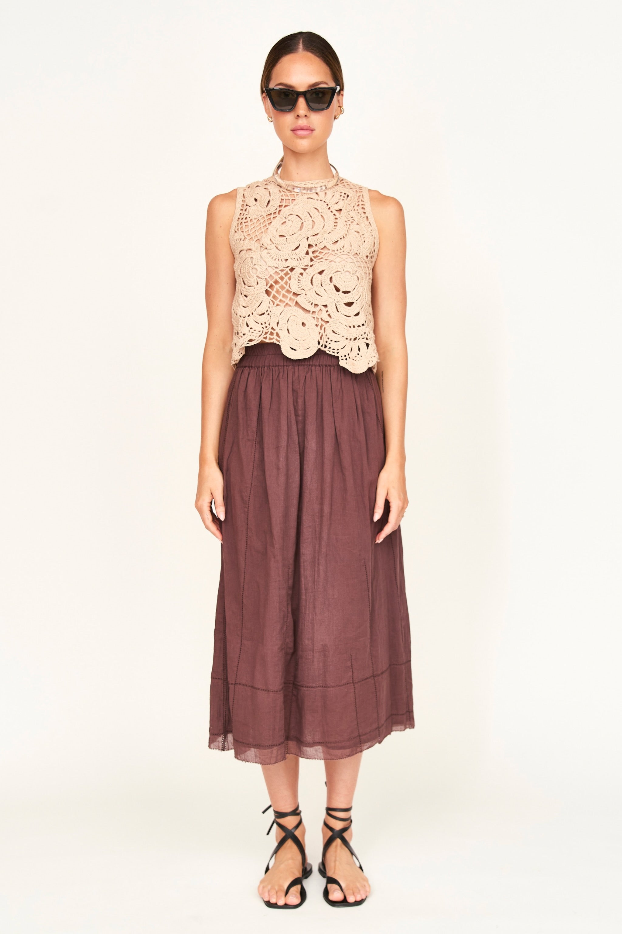 Crochet Floral Tank in Sand