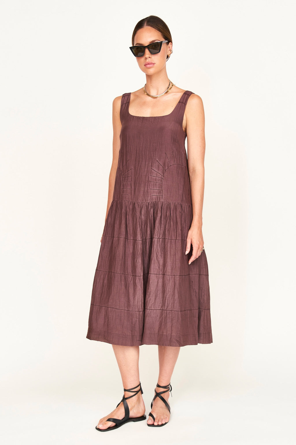 Drop waist low back high ankle length dress
