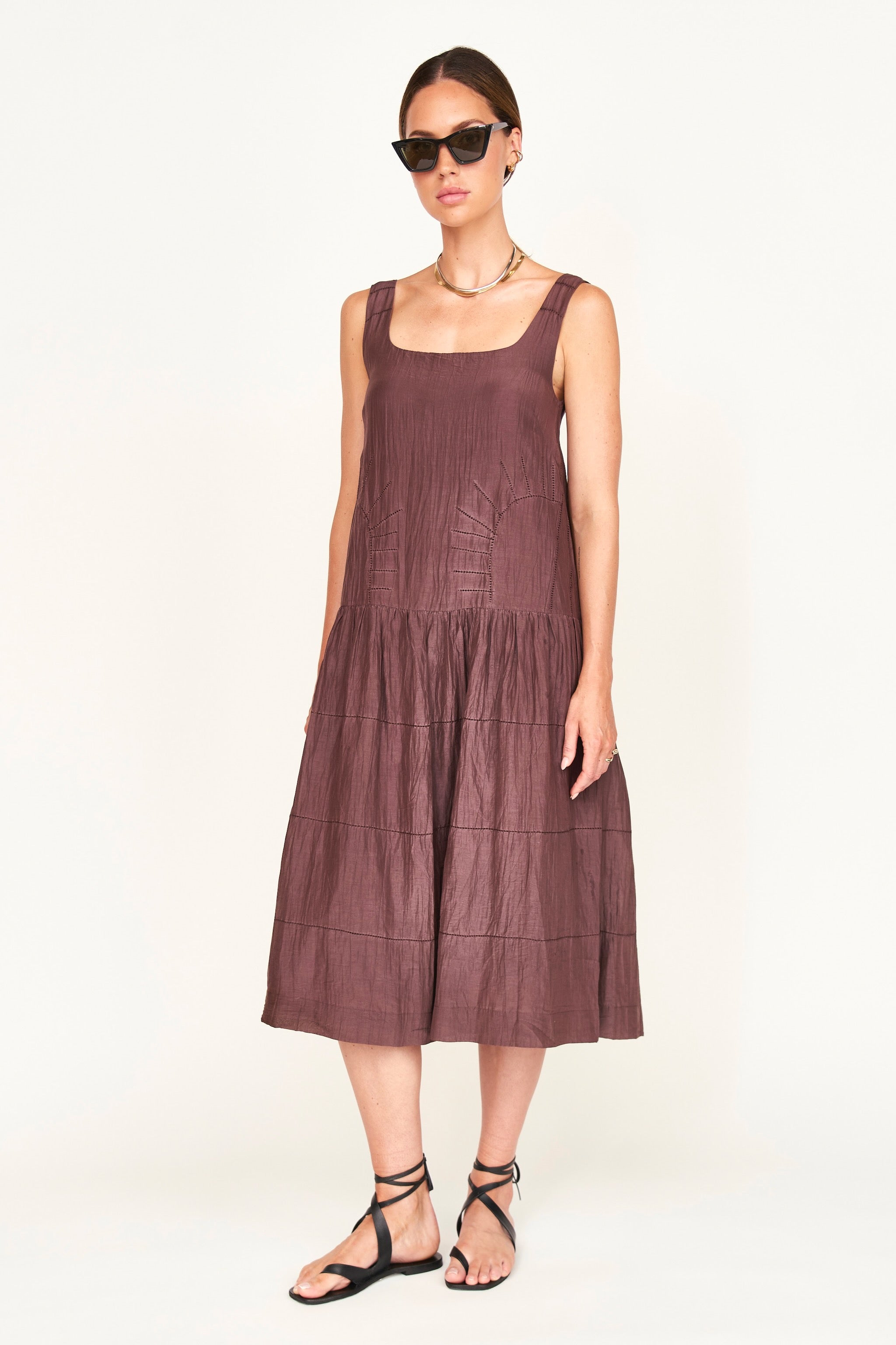 Drop waist low back high ankle length dress