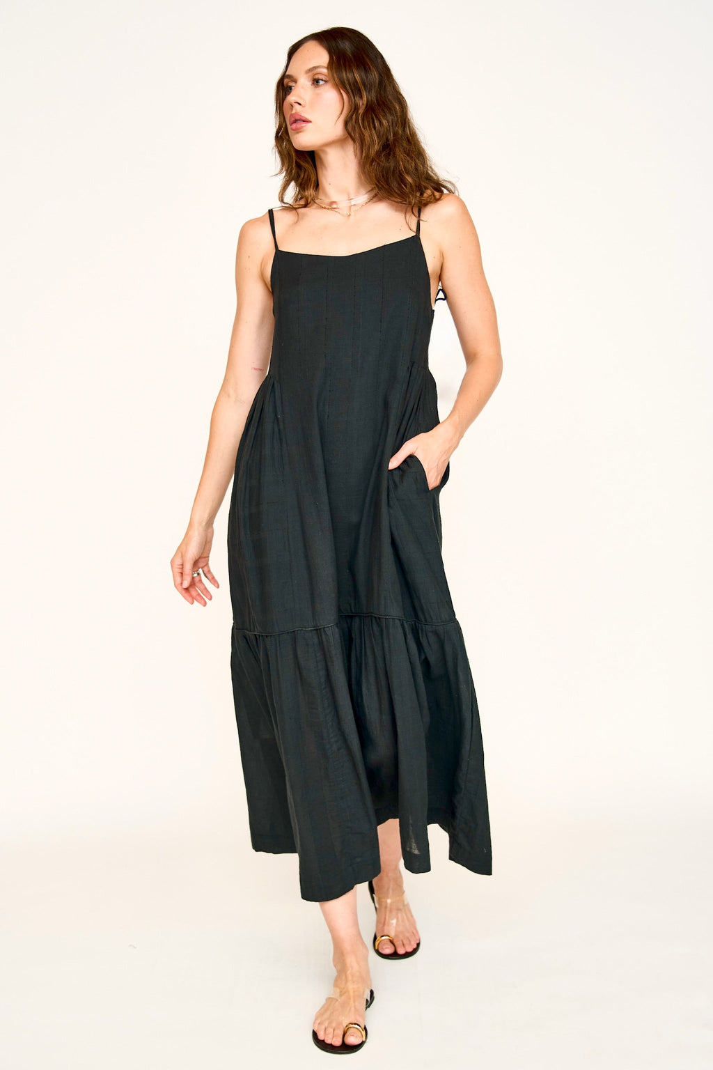 Soft V neckline Ankle length dress