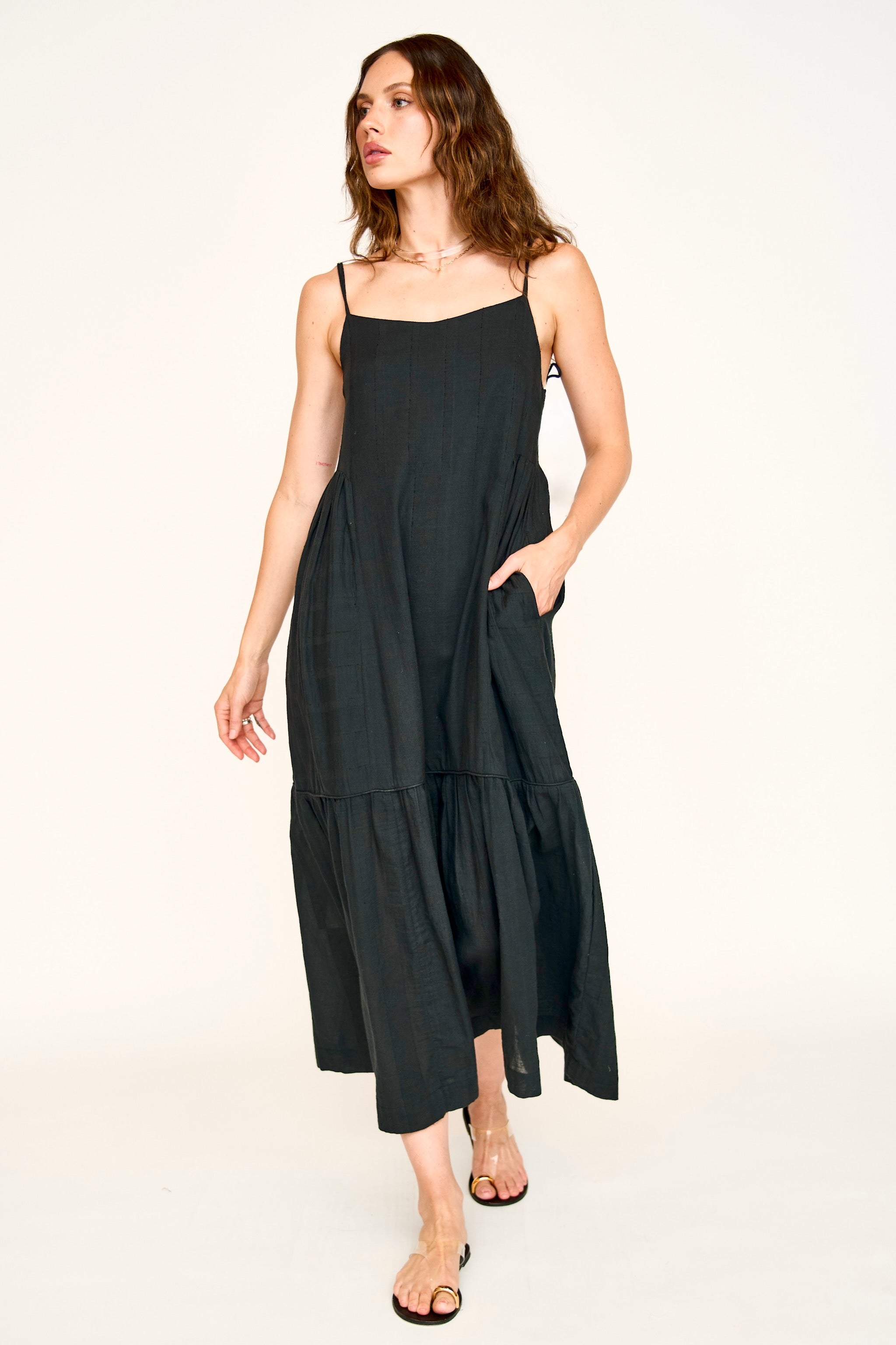 Soft V neckline Ankle length dress