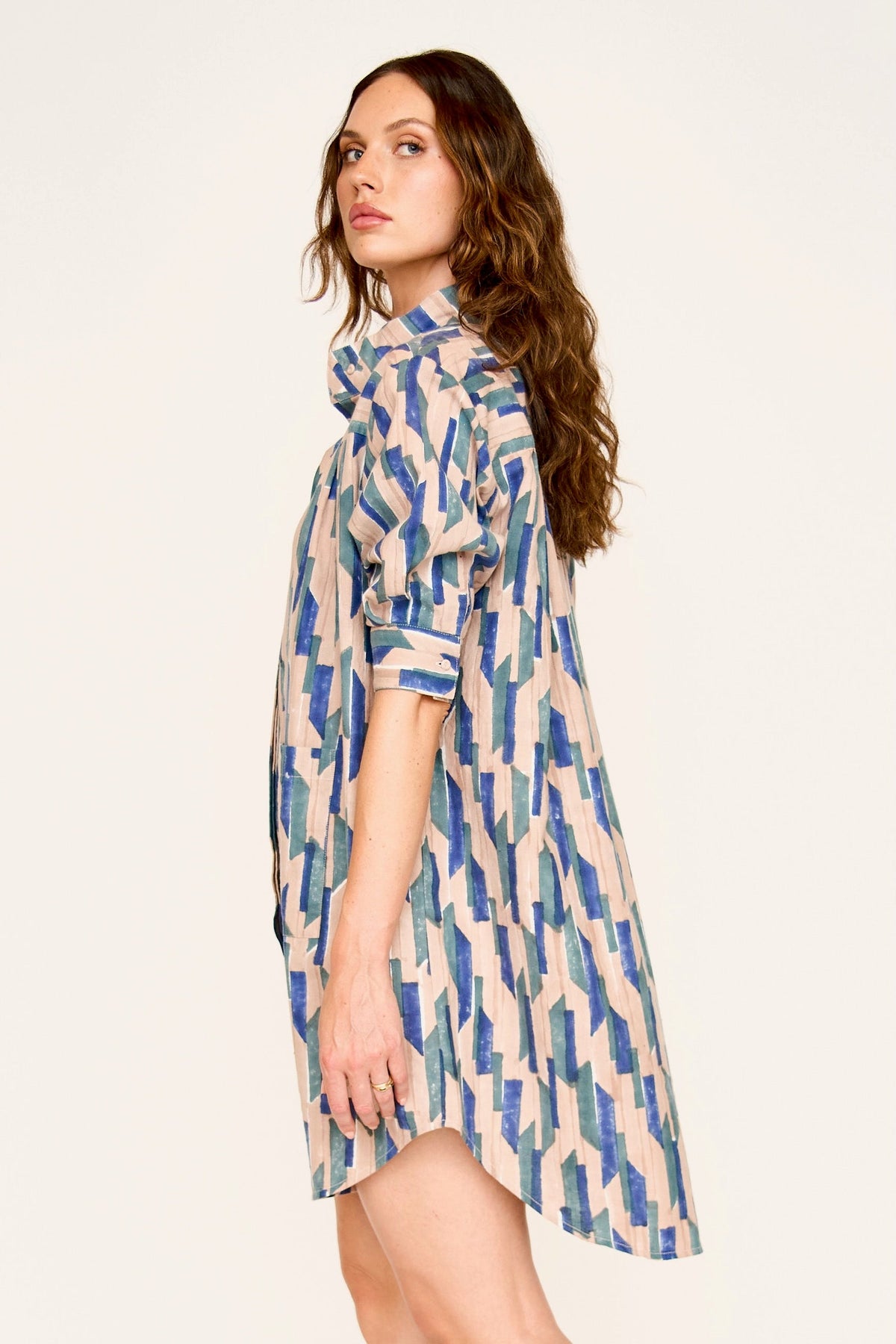 Short shirt dress in Cerulean Rainfall
