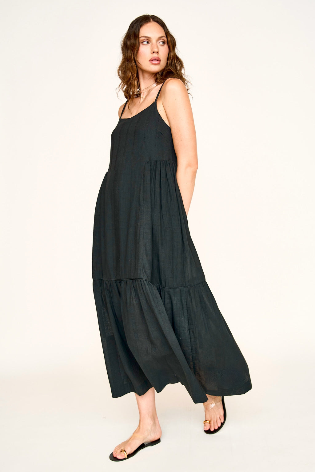 Soft V neckline Ankle length dress