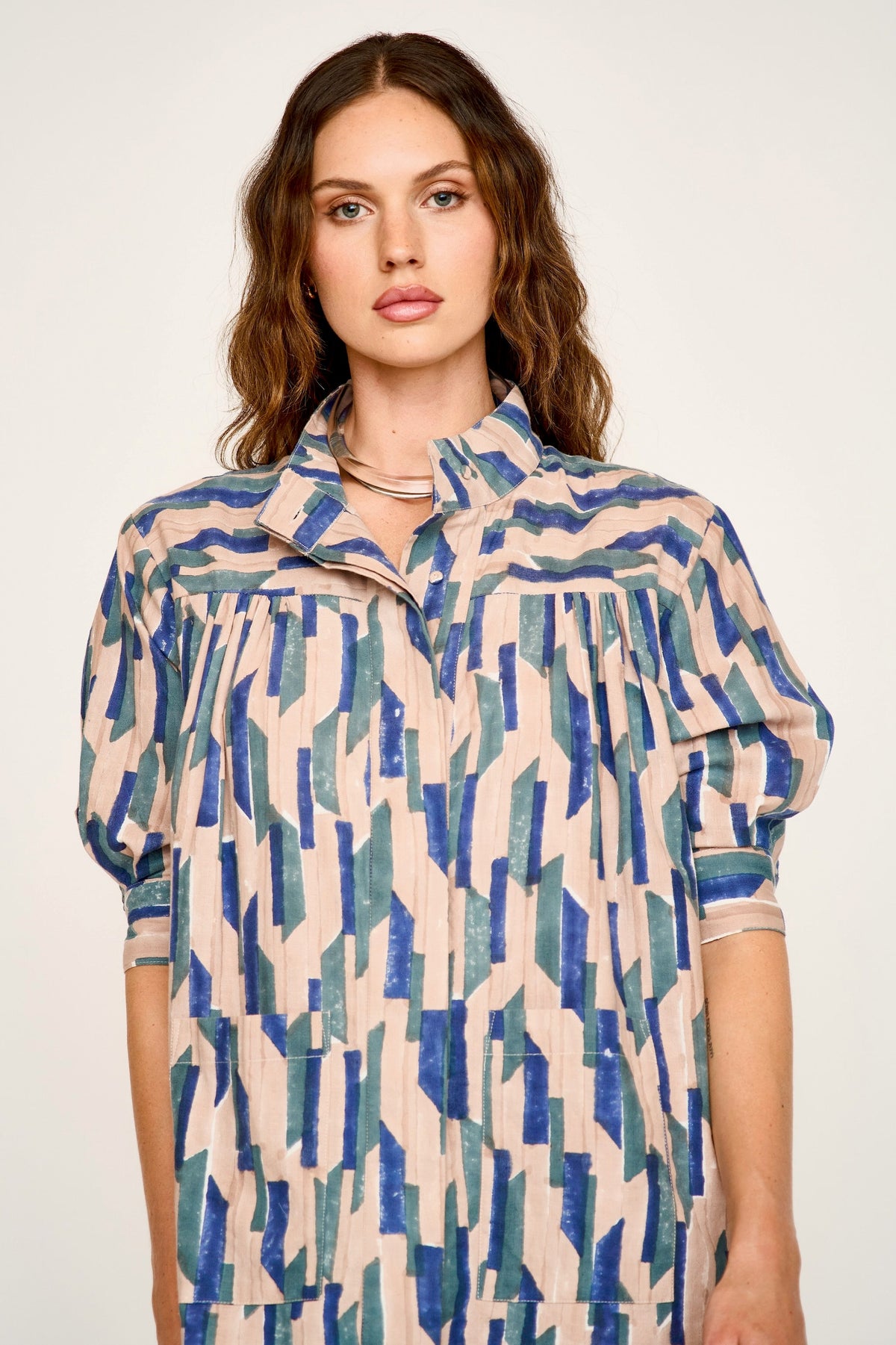 Short shirt dress in Cerulean Rainfall