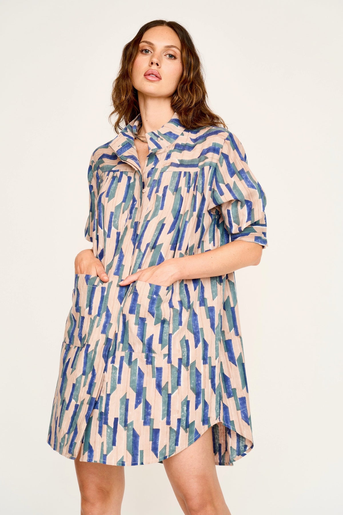 Short shirt dress in Cerulean Rainfall