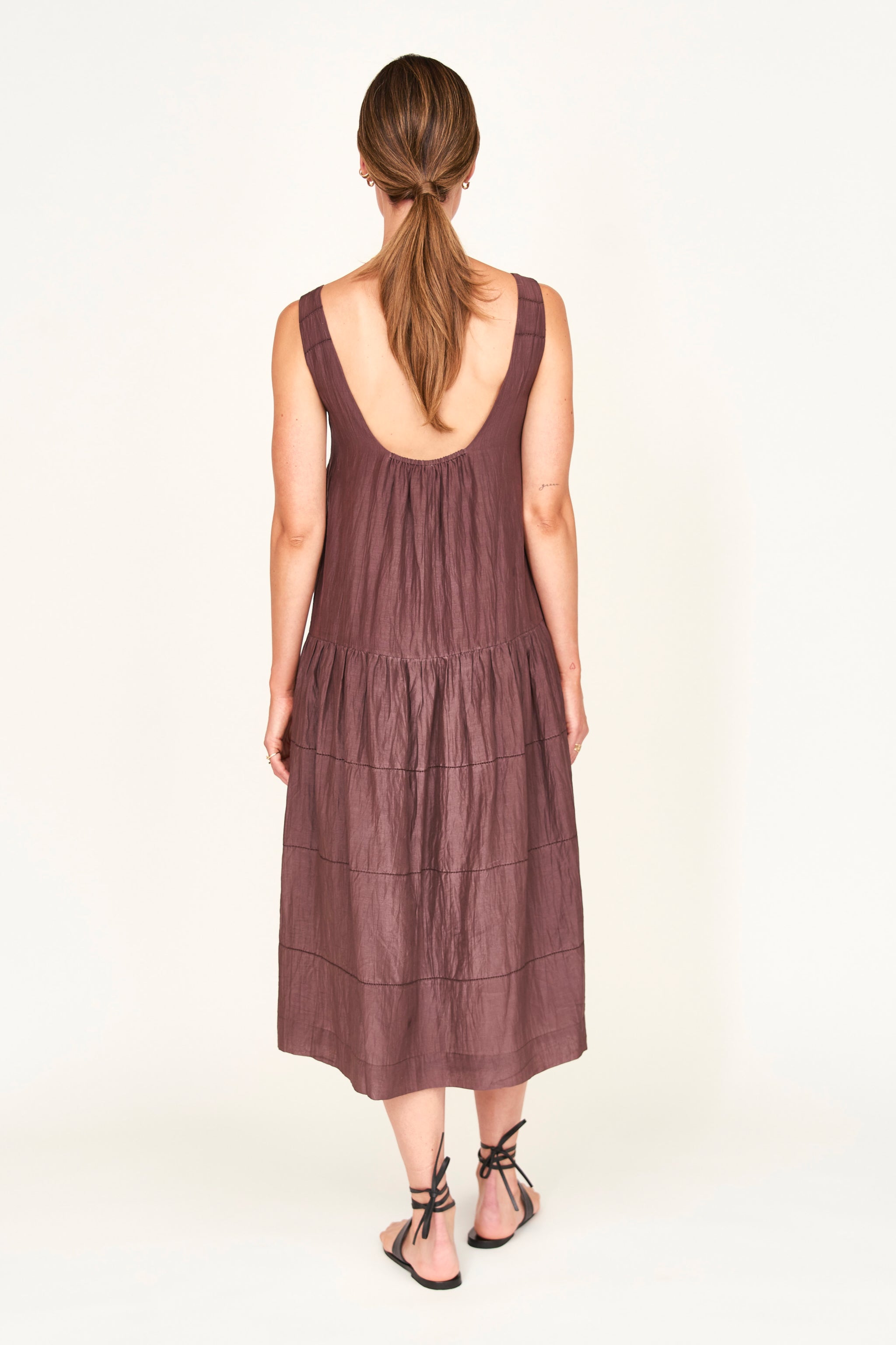 Drop waist low back high ankle length dress