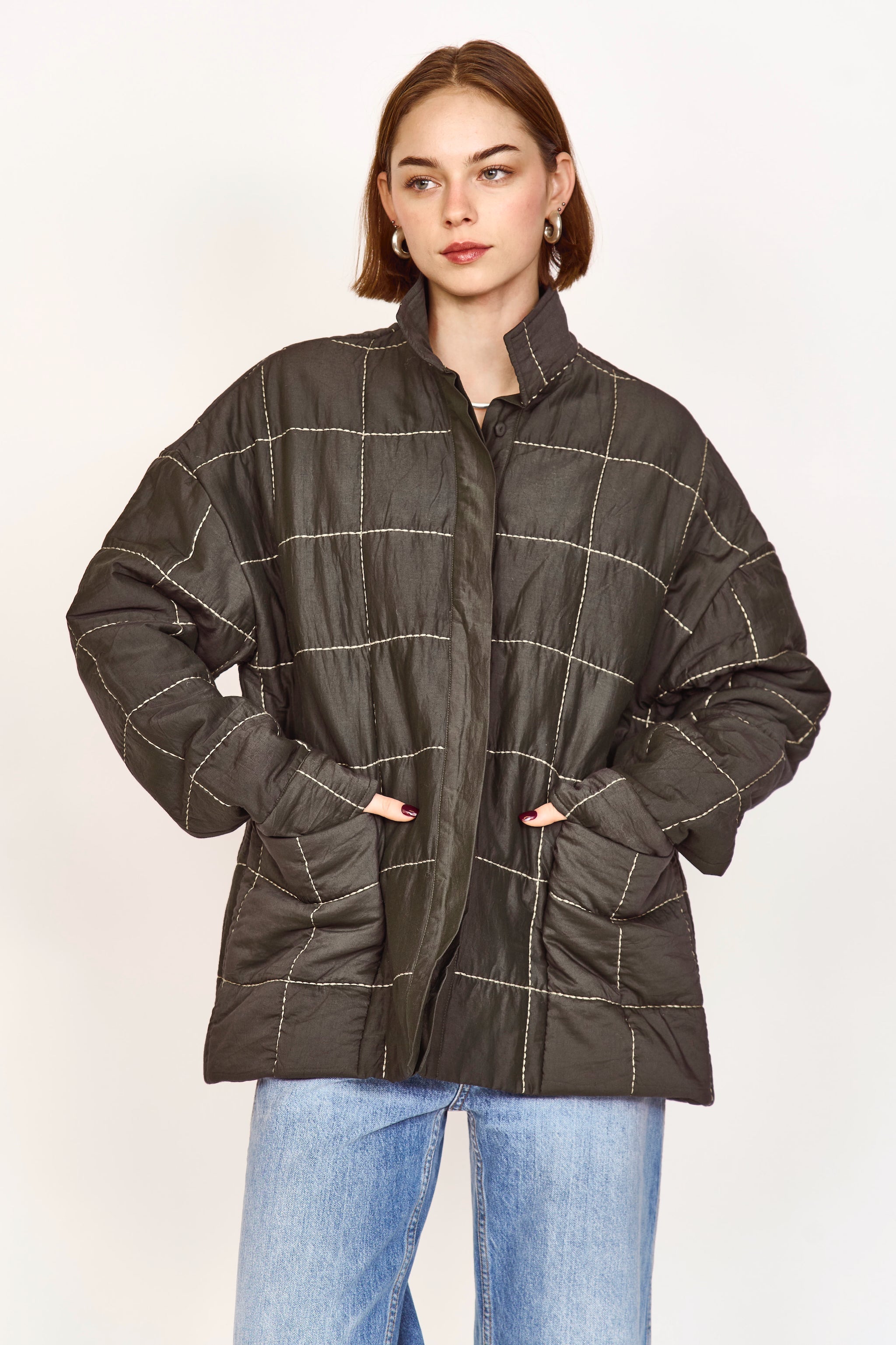 Quilted Jacket in Black Olive