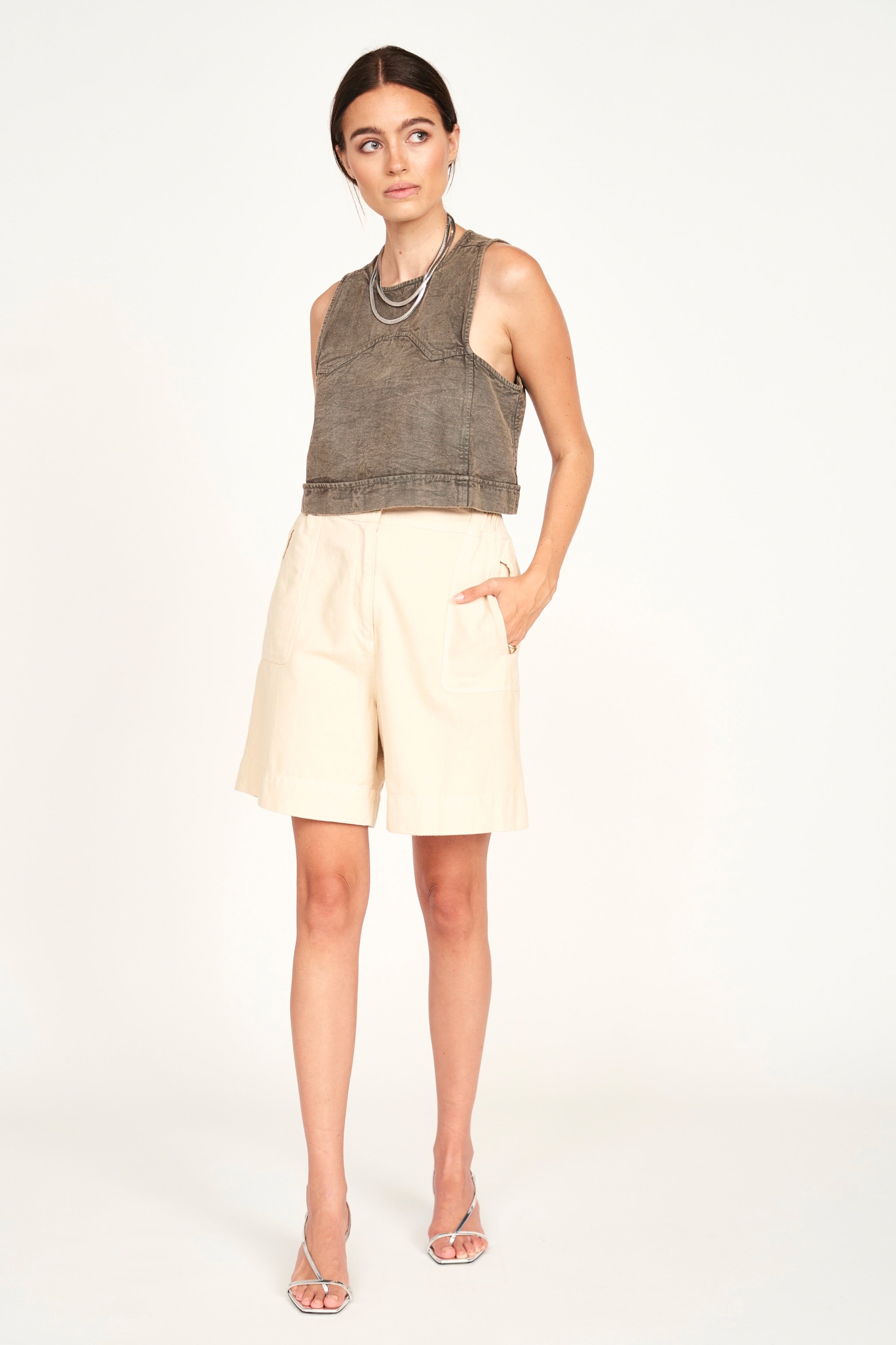 Tank in canvas Cropped sleeveless