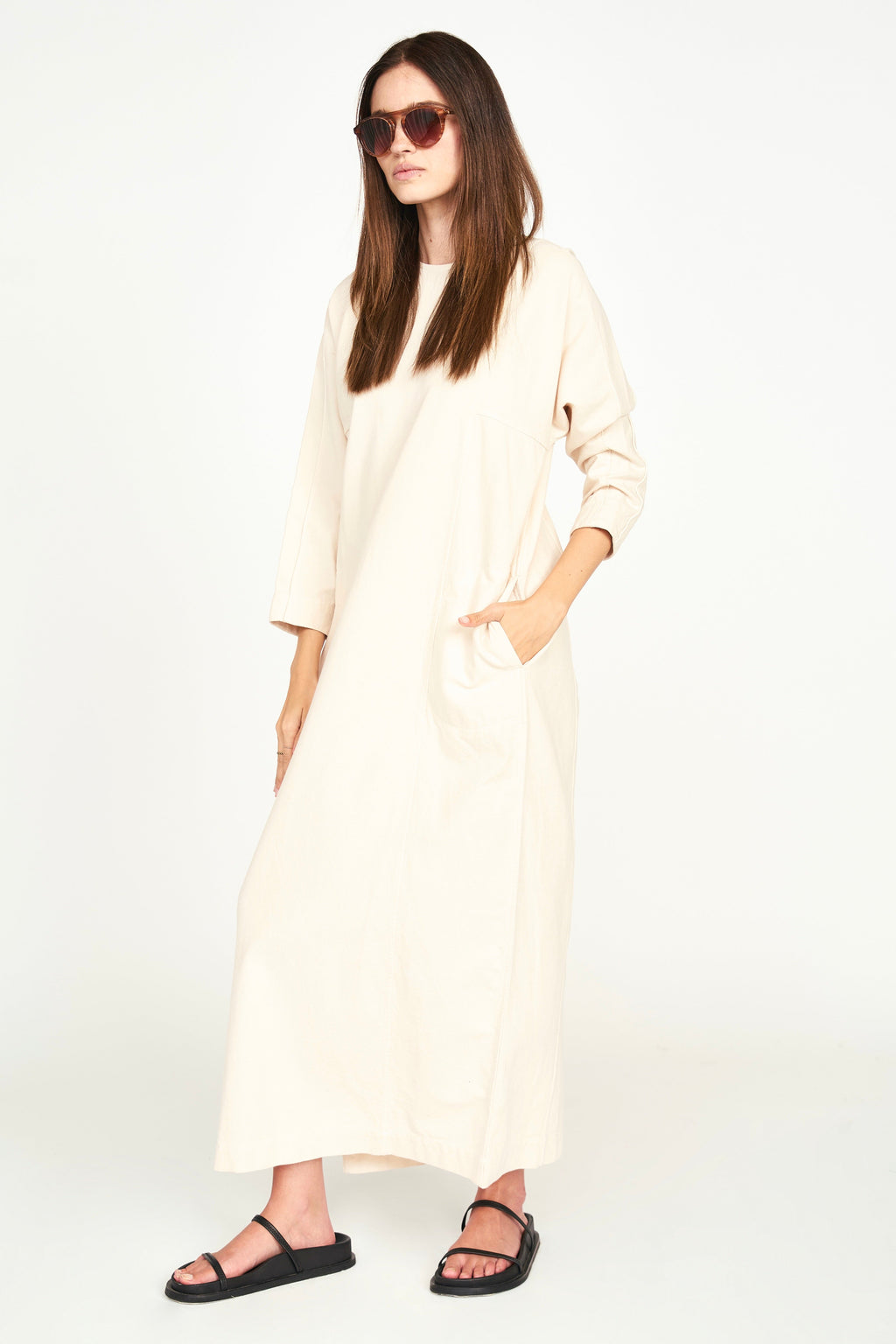 Canvas Dress in Bone Back neck slit