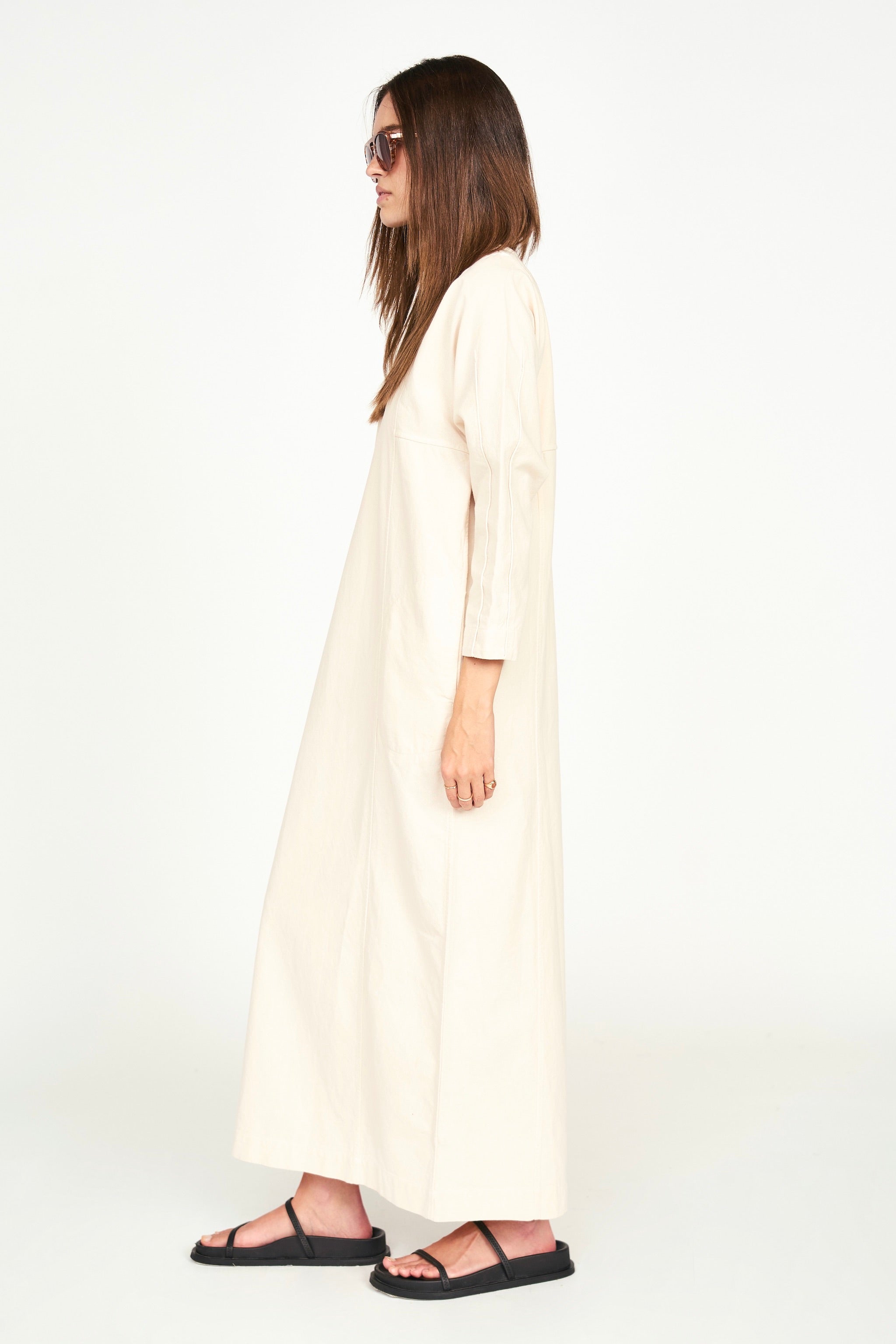 Canvas Dress in Bone Back neck slit