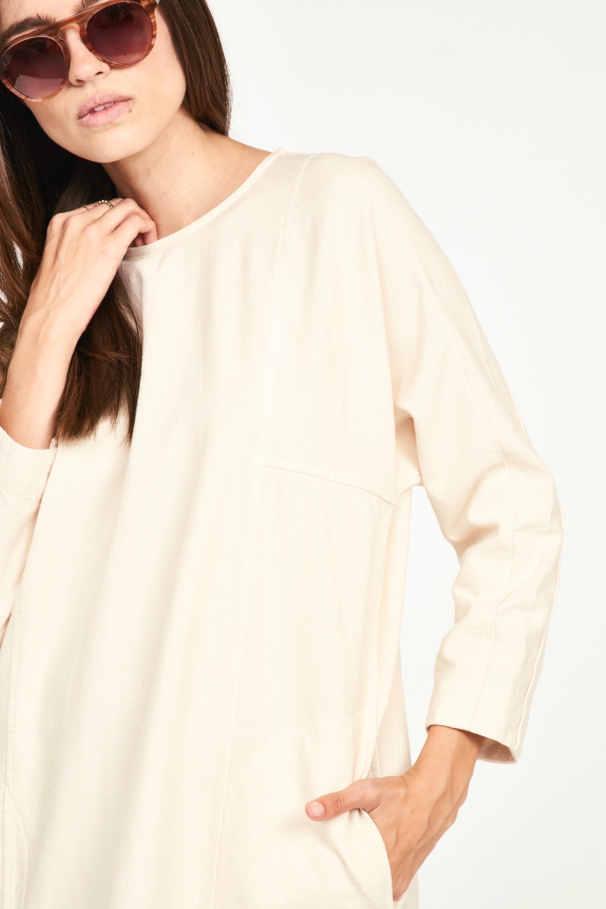 Canvas Dress in Bone Back neck slit