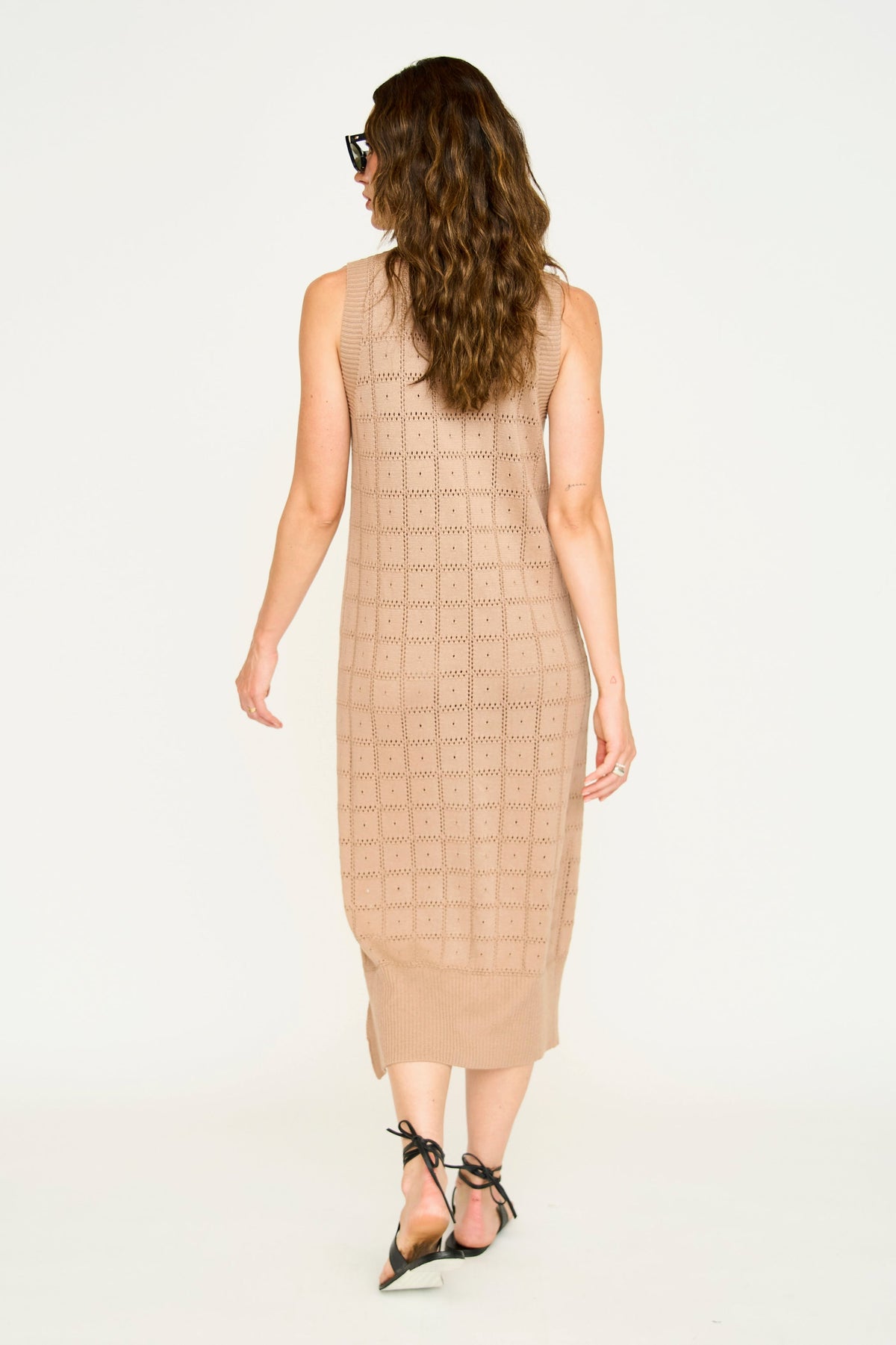 Pointelle Knit Dress in Mocha