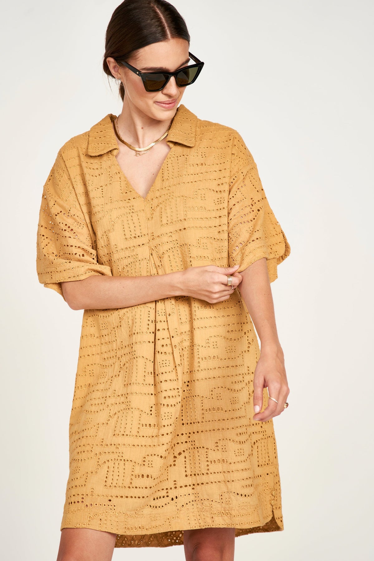 Popover Dress in Golden Eyelet